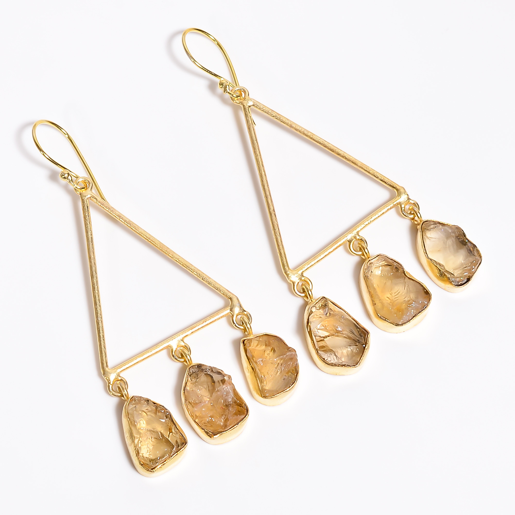 18K Gold Plated Earrings Natural Rough Citrine Gemstone Earrings