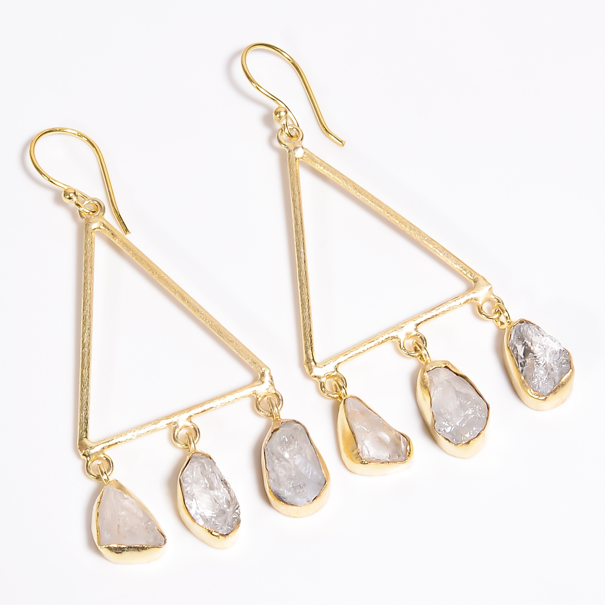 18K Gold Plated Earrings Natural Rough Crystal Gemstone Earrings