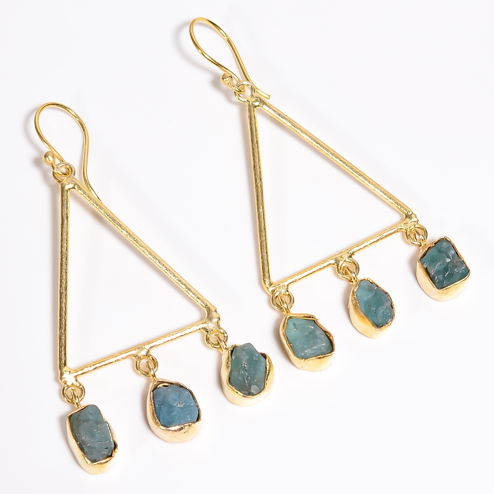 18K Gold Plated Earrings Natural Rough Sky Apatite Gemstone Earrings