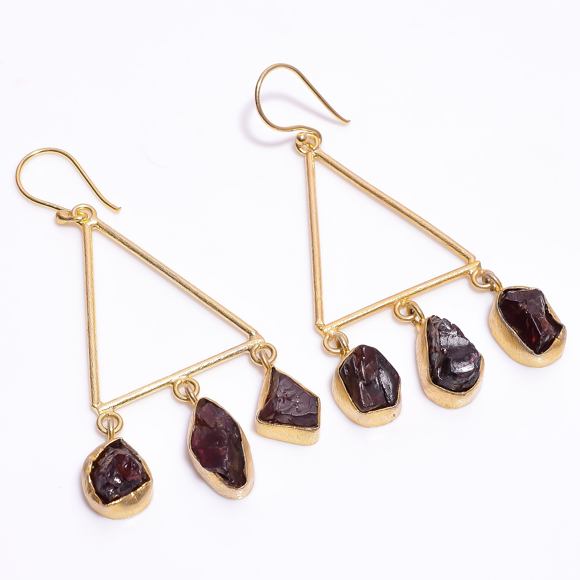 18K Gold Plated Earrings Natural Rough Garnet Gemstone Earrings