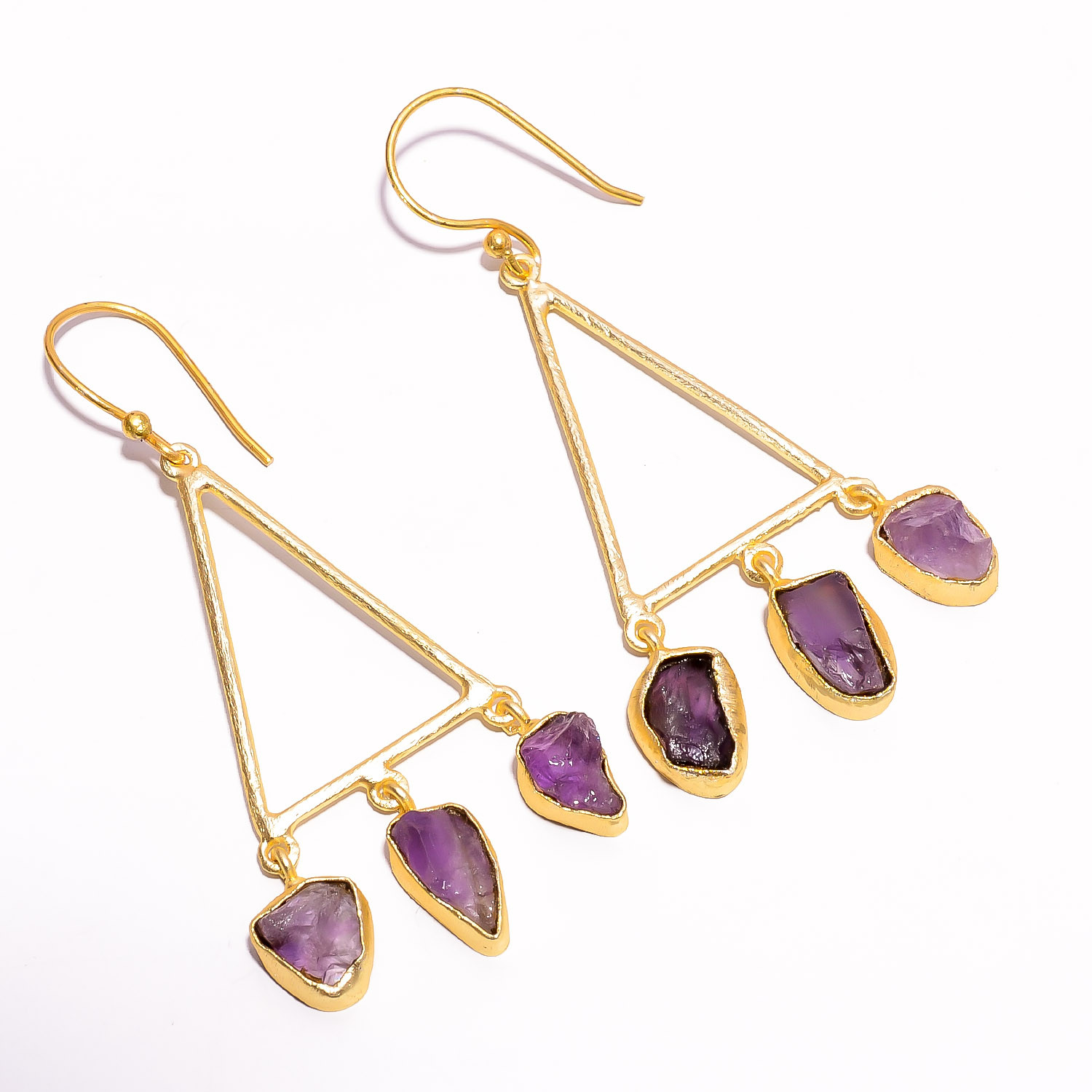 18K Gold Plated Earrings Natural Rough Amethyst Gemstone Earrings