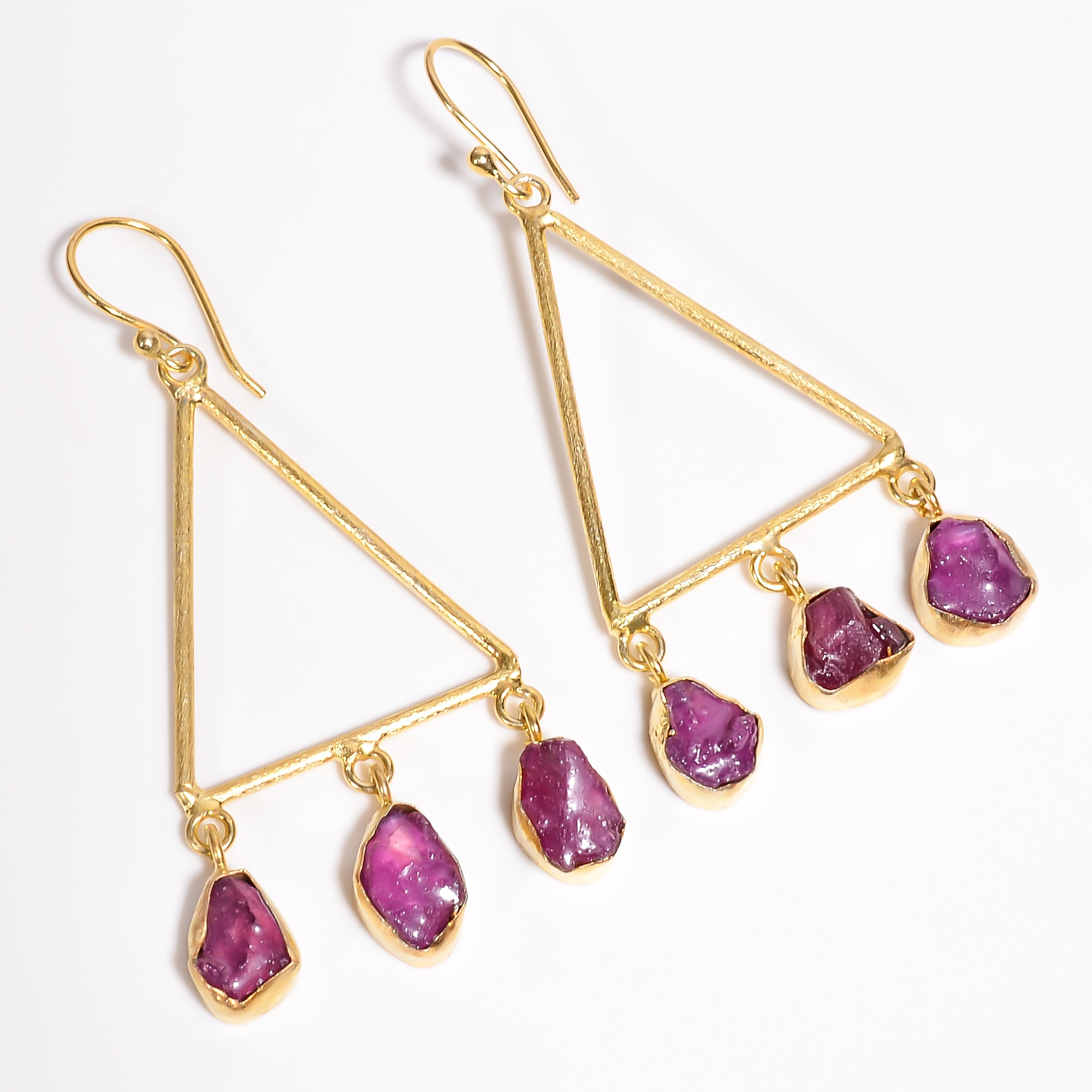 18K Gold Plated Earrings Natural Rough Ruby Gemstone Earrings