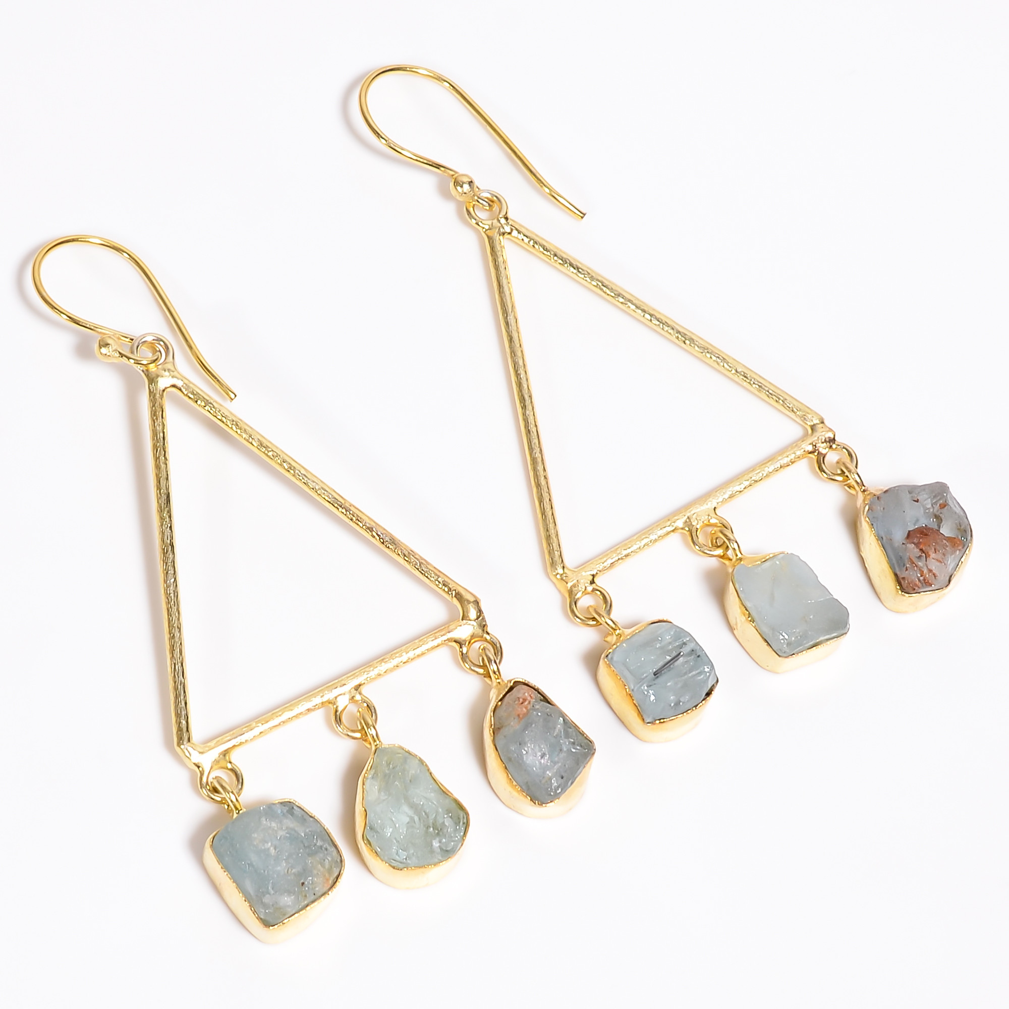 18K Gold Plated Earrings Natural Rough Aquamarine Gemstone Earrings