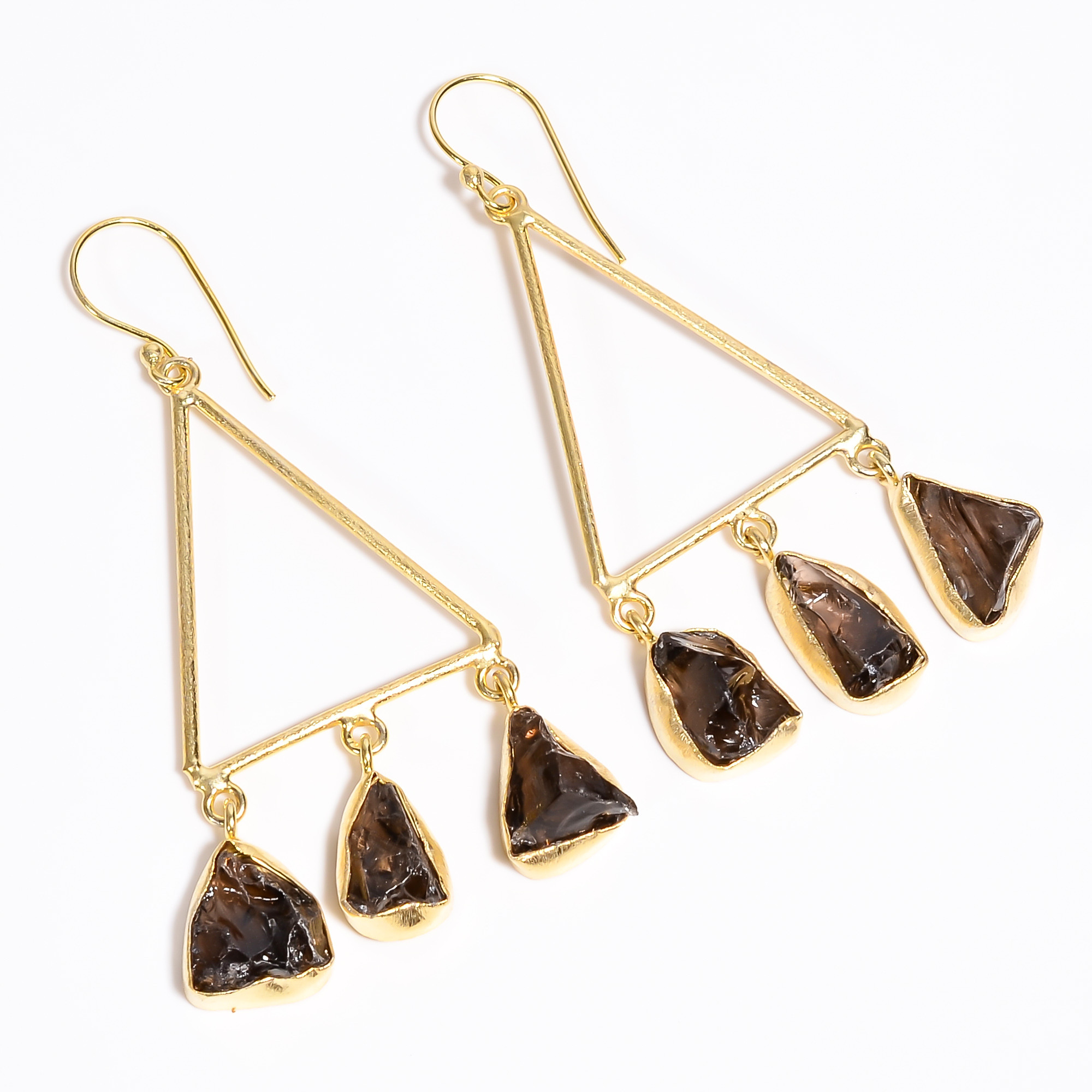 18K Gold Plated Earrings Natural Rough Smoky Gemstone Earrings