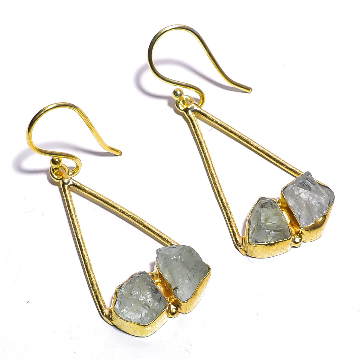 18K Gold Plated Earrings Natural Rough Aquamarine Gemstone Earrings
