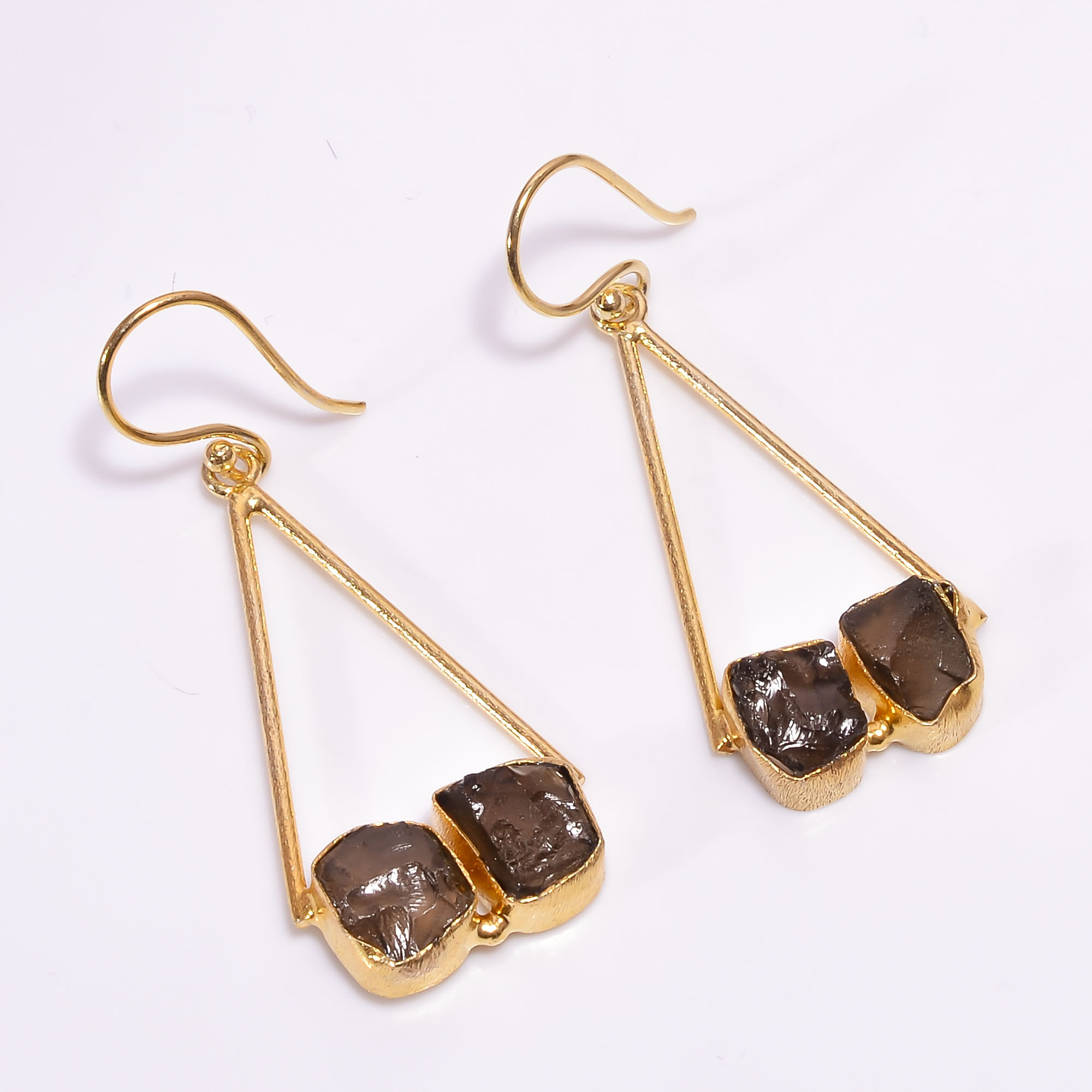 18K Gold Plated Earrings Natural Rough Smoky Gemstone Earrings