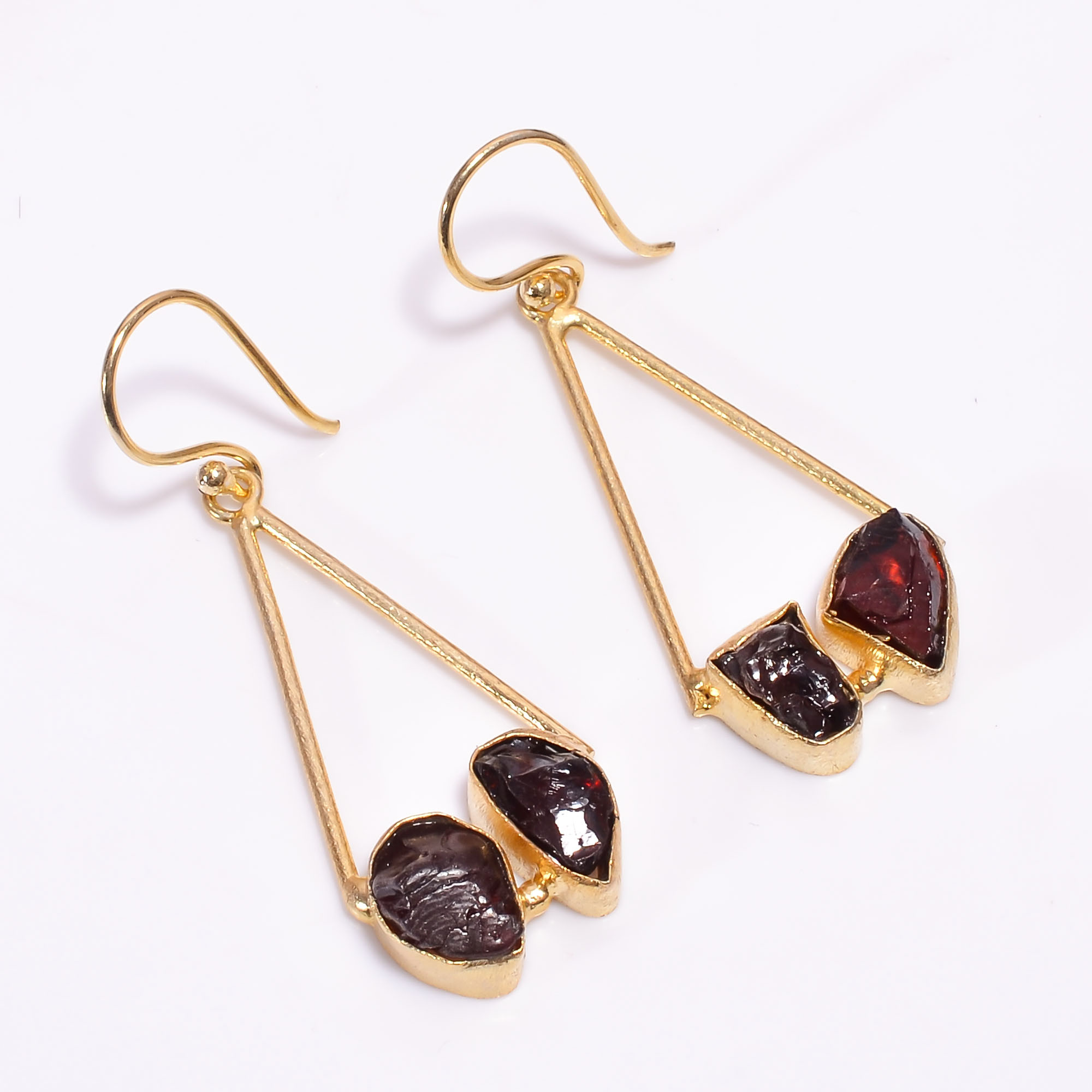 18K Gold Plated Earrings Natural Rough Garnet Gemstone Earrings