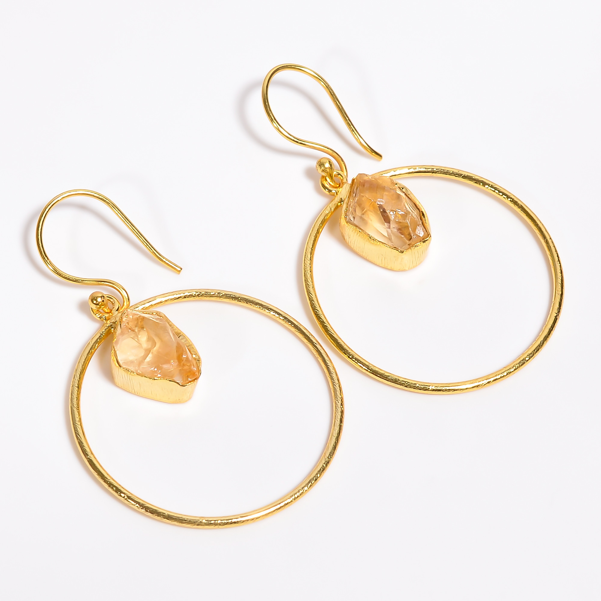 18K Gold Plated Earrings Natural Rough Citrine Gemstone Earrings