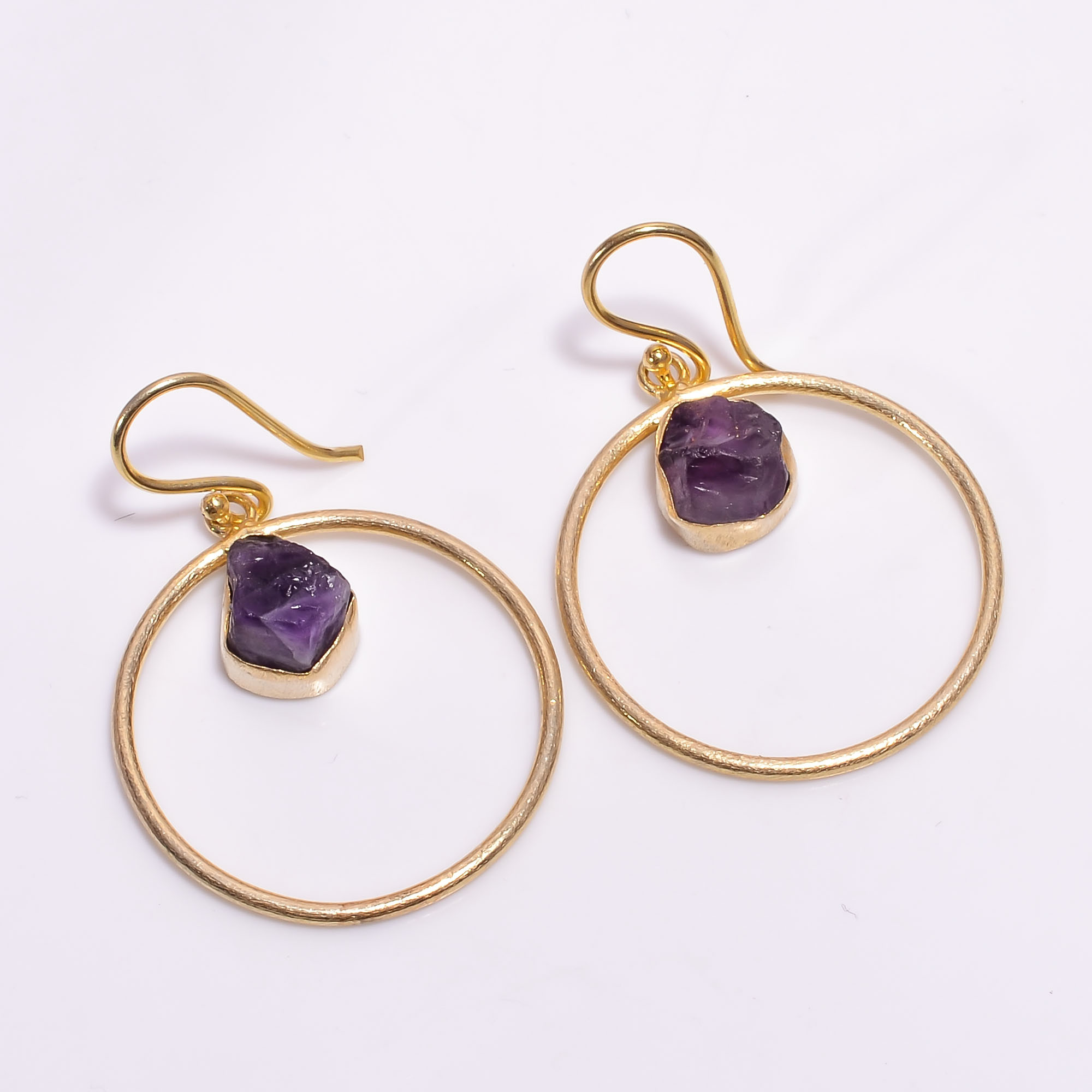 18K Gold Plated Earrings Natural Rough Amethyst Gemstone Earrings