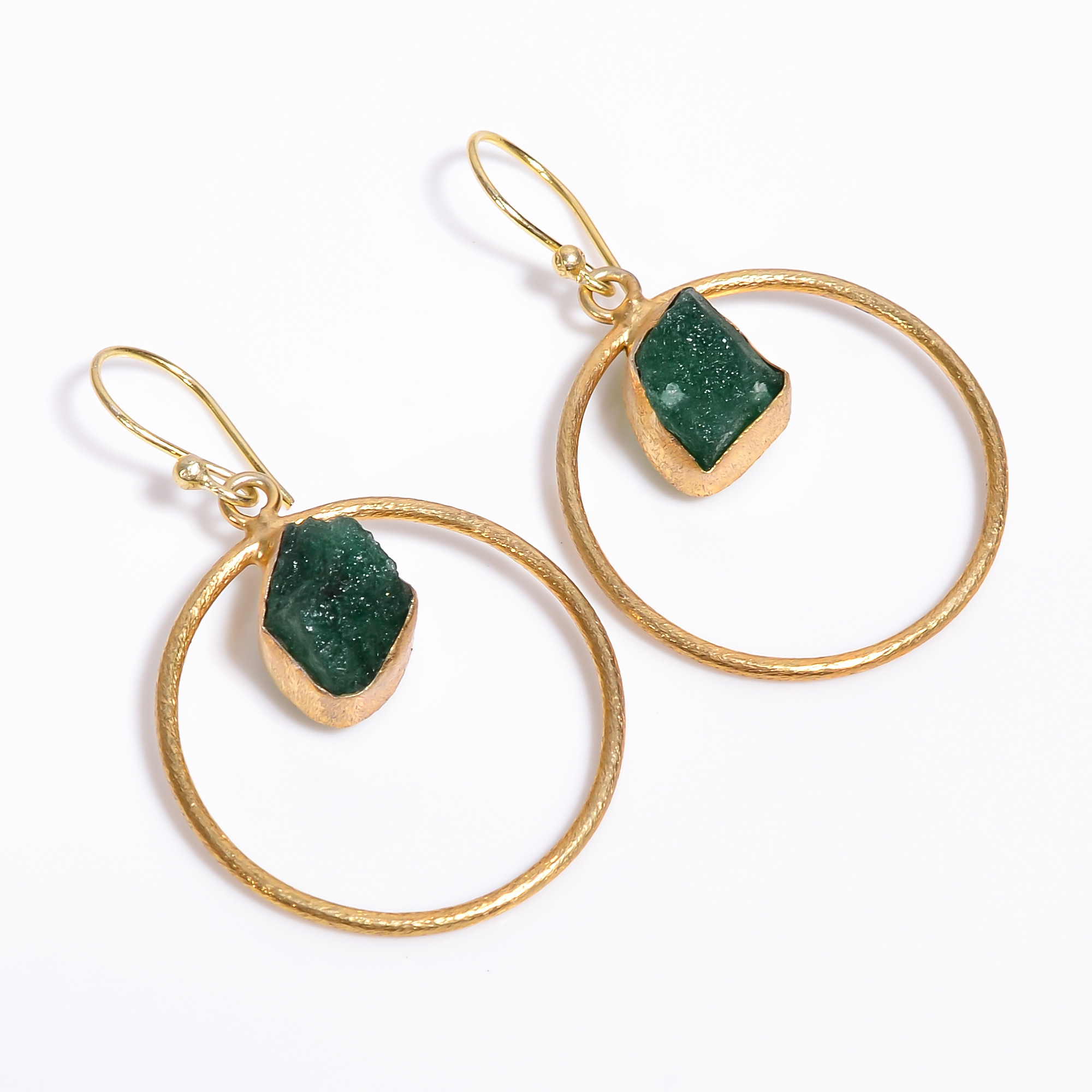 18K Gold Plated Earrings Natural Rough Green Aventurine Gemstone Earrings