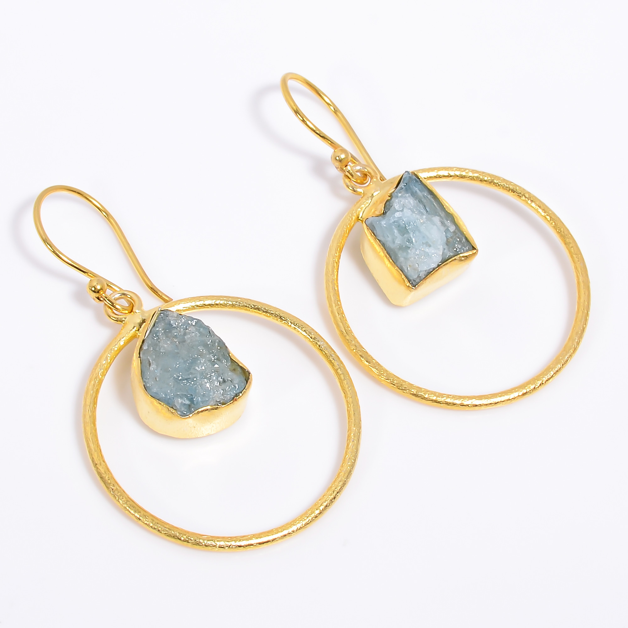 18K Gold Plated Earrings Natural Rough Aquamarine Gemstone Earrings