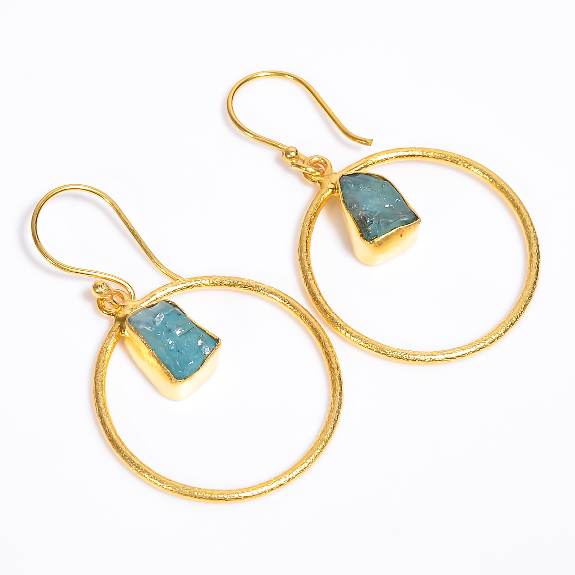 18K Gold Plated Earrings Natural Rough Sky Apatite Gemstone Earrings