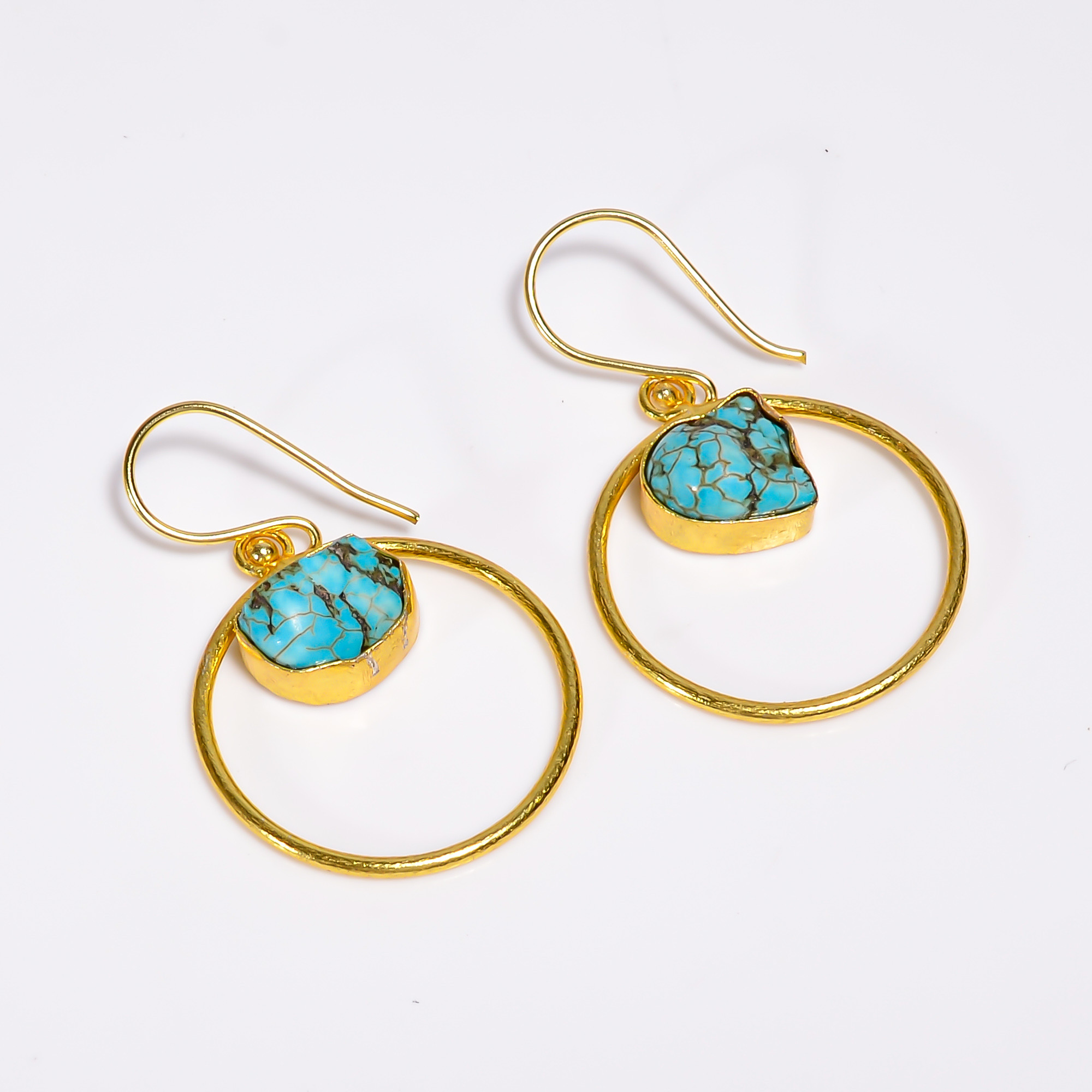 Turquoise Raw Gemstone 18k Gold Plated Earrings