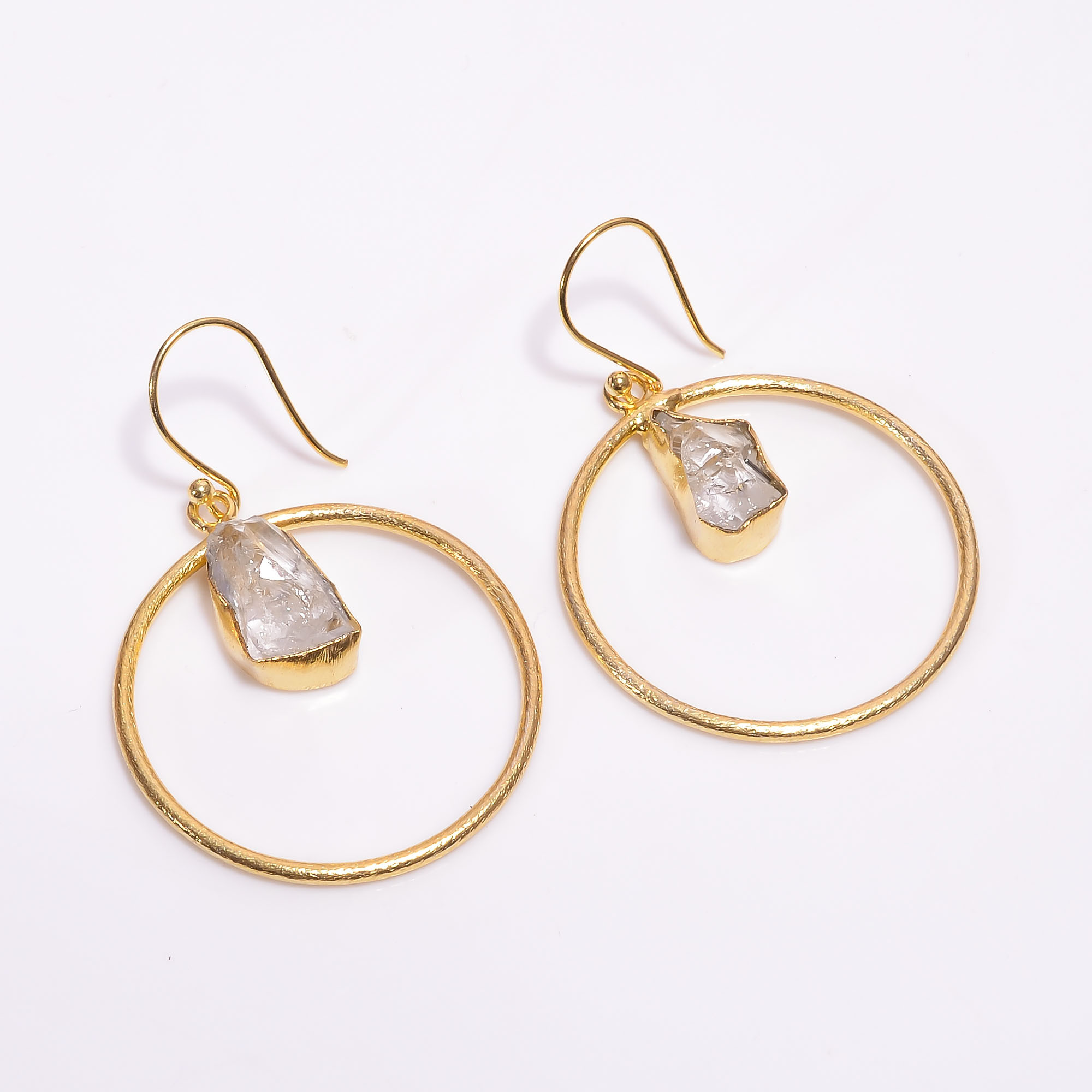 18K Gold Plated Earrings Natural Rough Crystal Gemstone Earrings