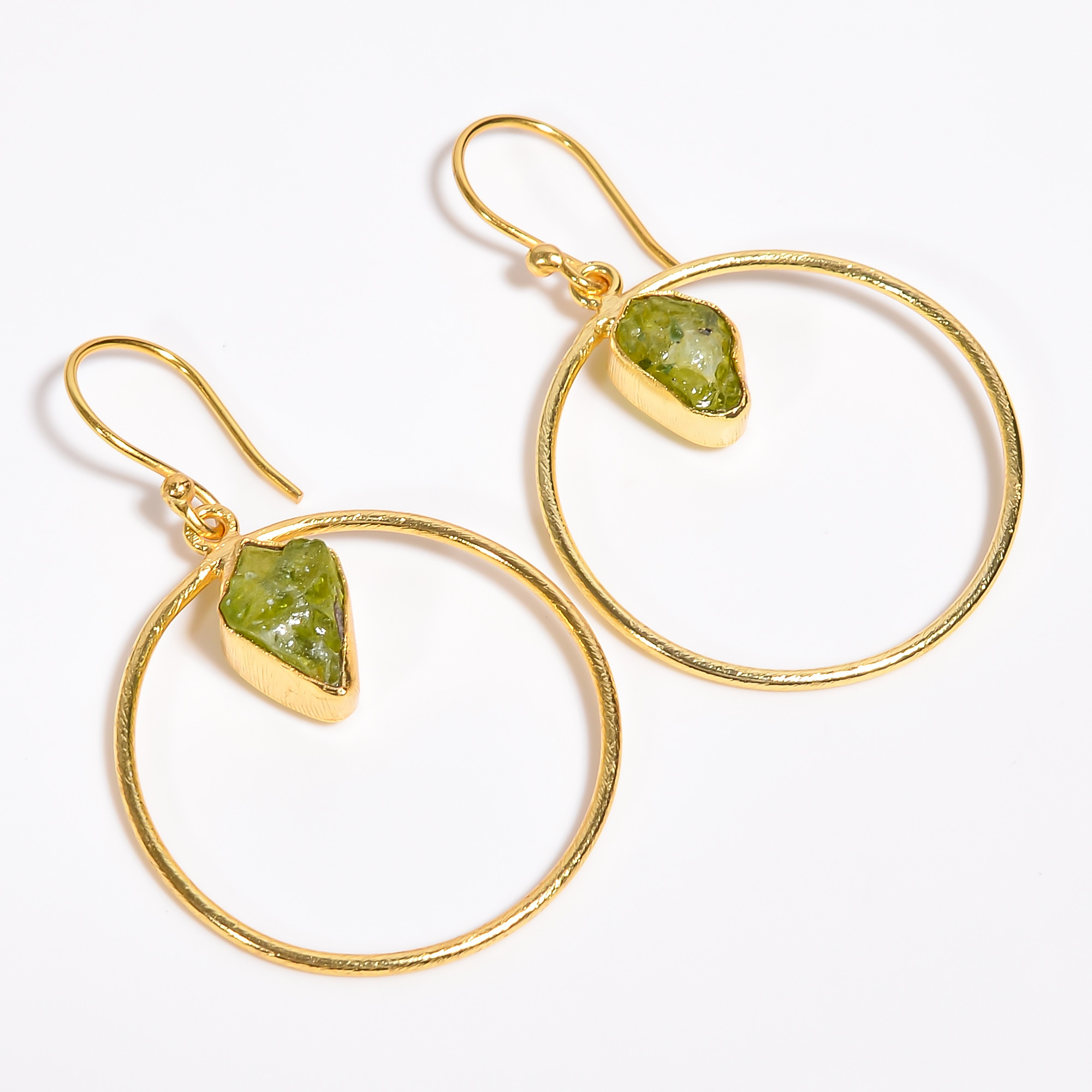 18K Gold Plated Earrings Natural Rough Peridot Gemstone Earrings