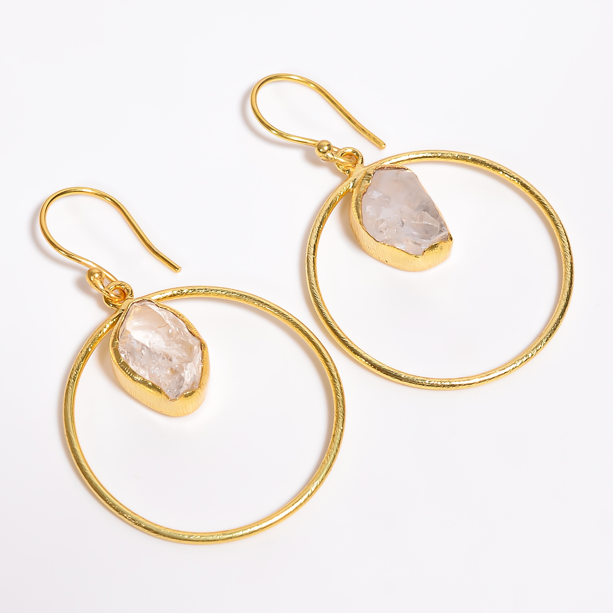 18K Gold Plated Earrings Natural Rough Crystal Gemstone Earrings