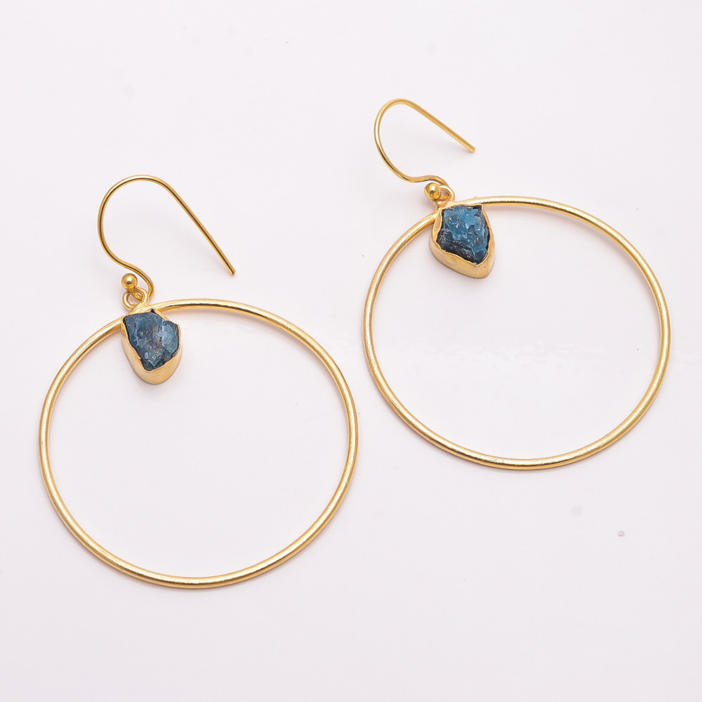 18K Gold Plated Earrings Natural Rough Neon Apatite Gemstone Earrings