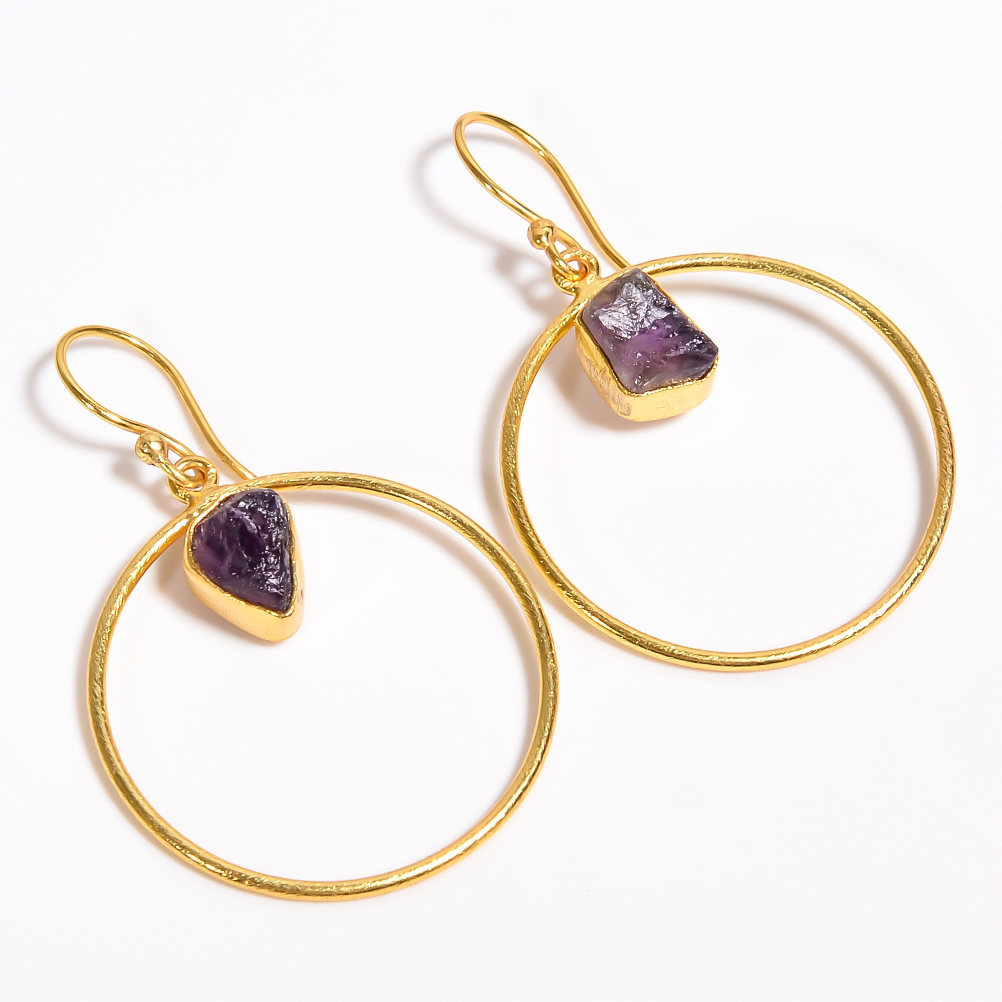 18K Gold Plated Earrings Natural Rough Amethyst Gemstone Earrings