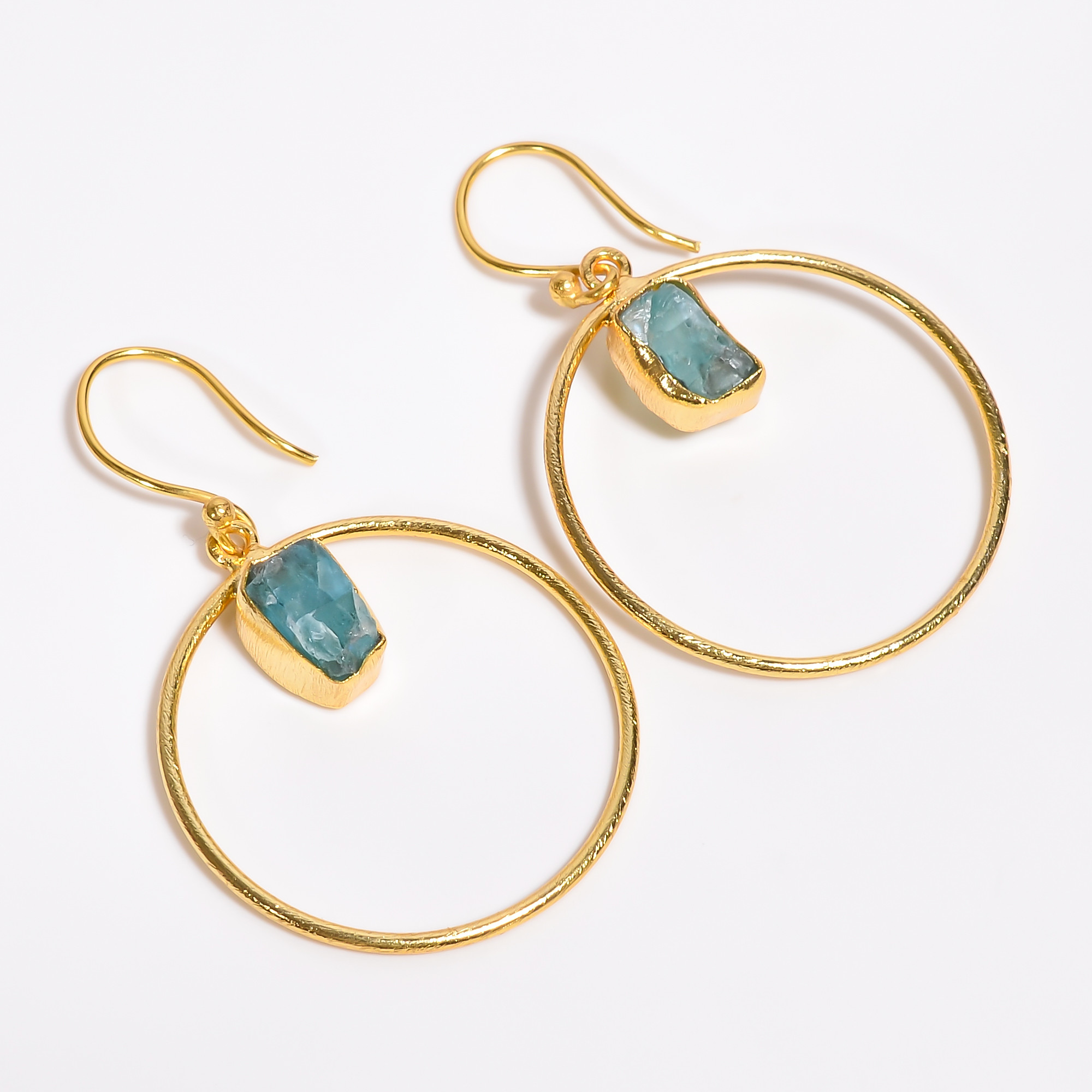 18K Gold Plated Earrings Natural Rough Sky Apatite Gemstone Earrings