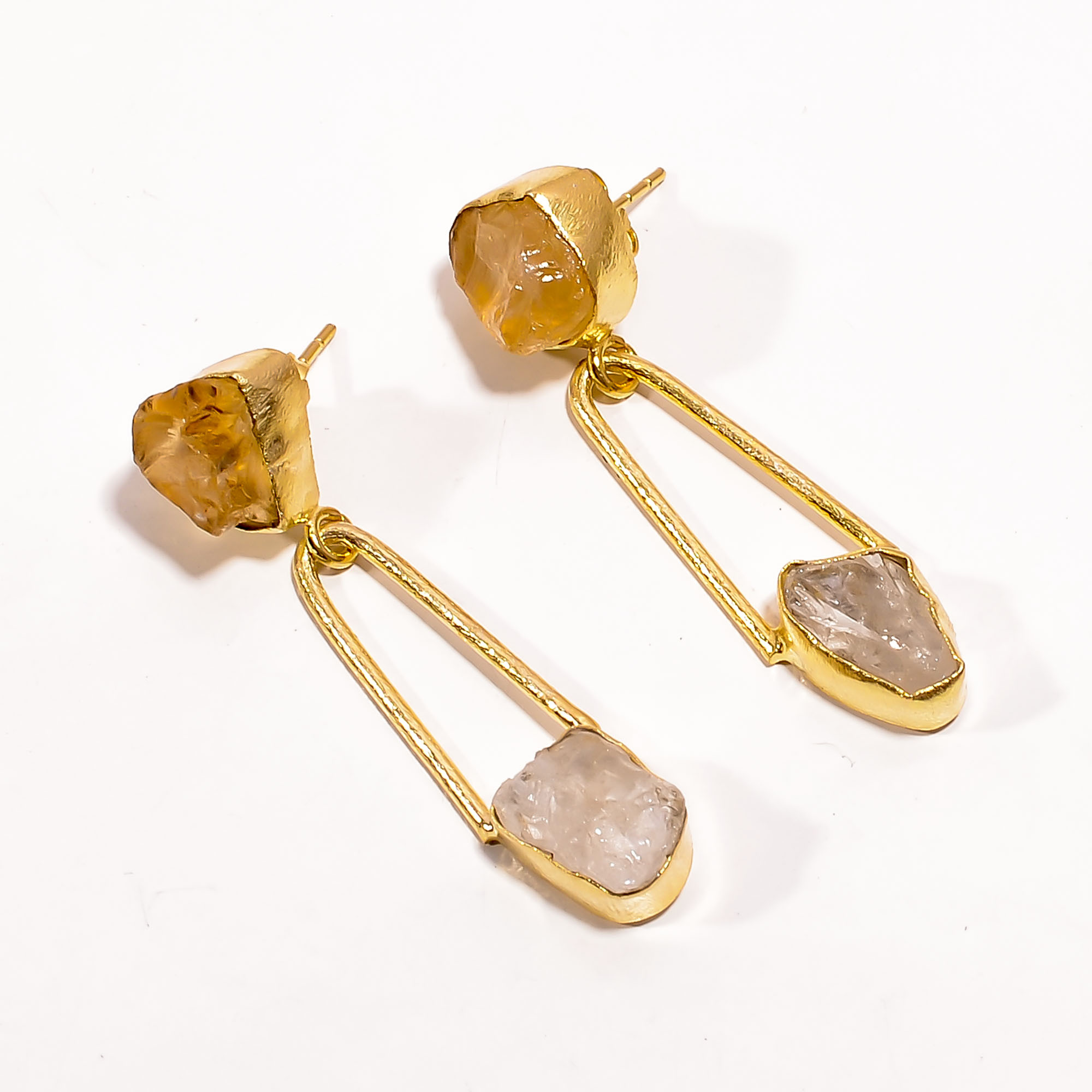 18K Gold Plated Earrings Natural Rough Citrine Crystal Gemstone Earrings
