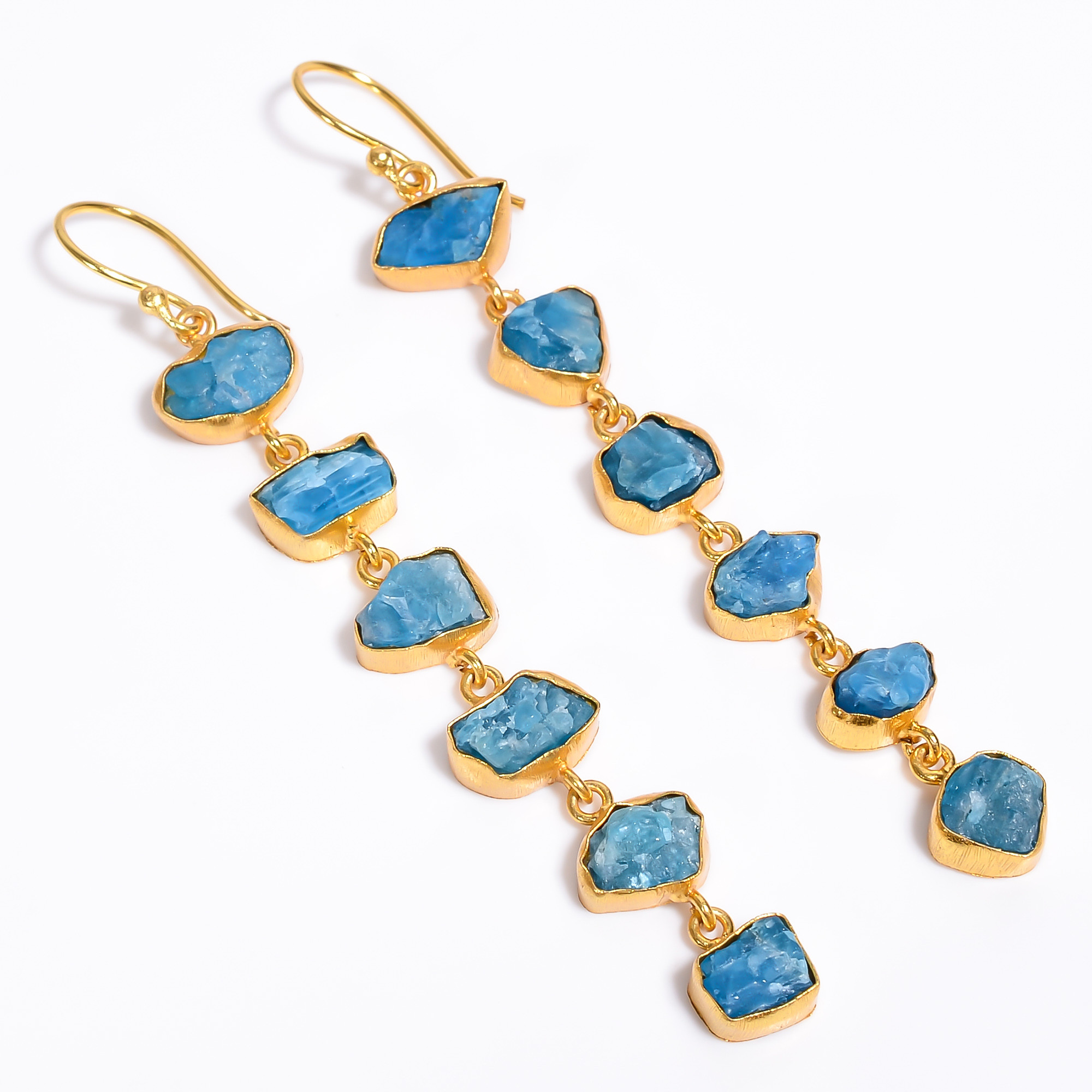 18K Gold Plated Brass Earrings Natural Rough Neon Apatite Gemstone Earrings