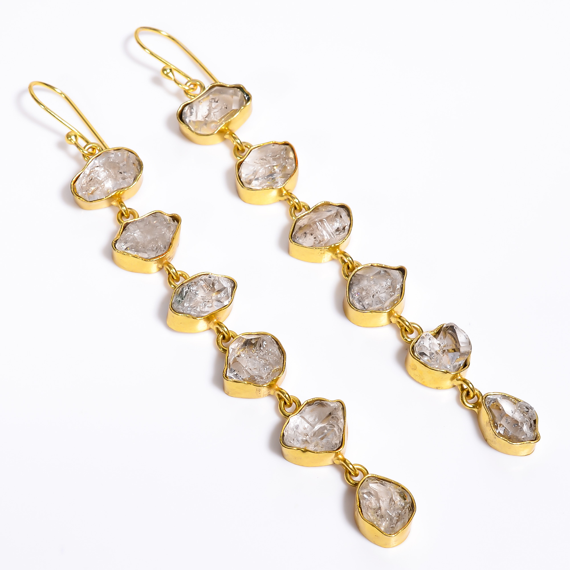 18K Gold Plated Earrings Natural Rough Herkimer Diamond Earrings