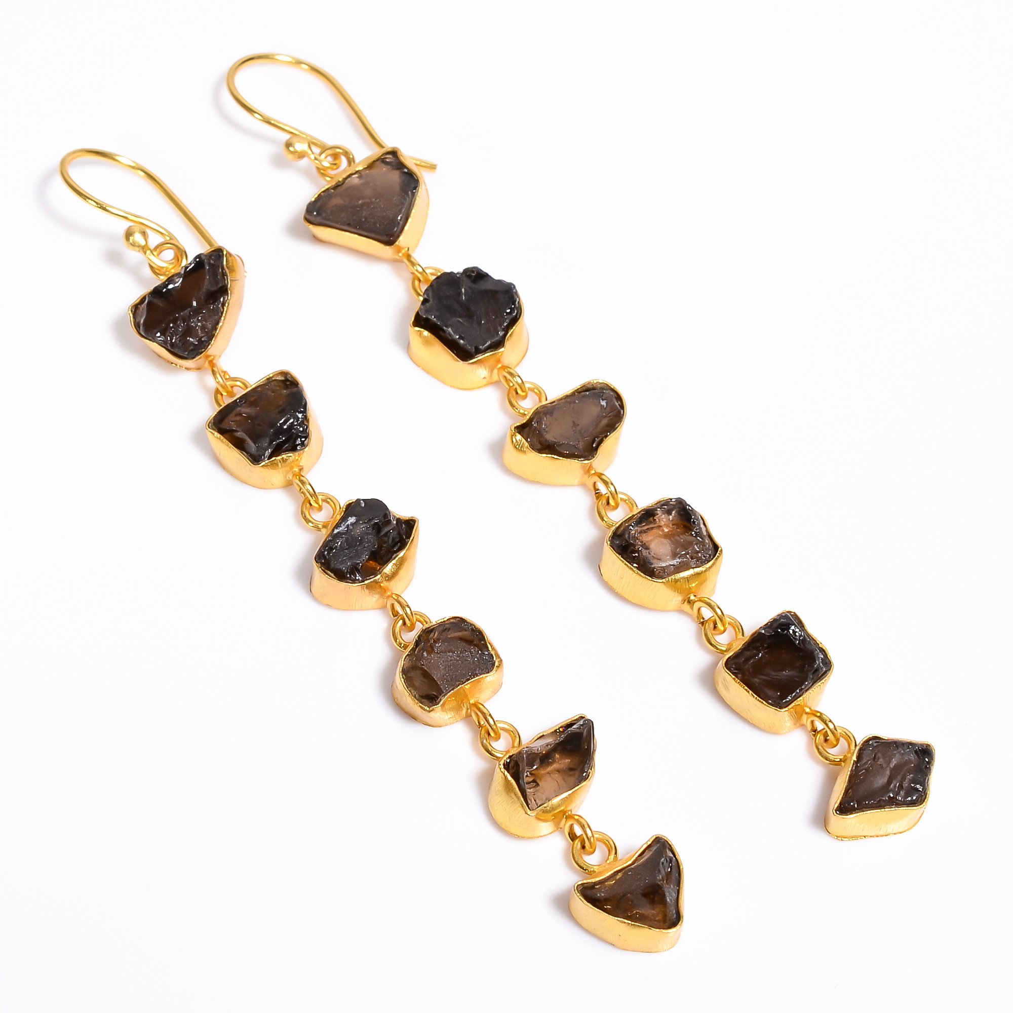 18K Gold Plated Earrings Natural Rough Smoky Gemstone Earrings