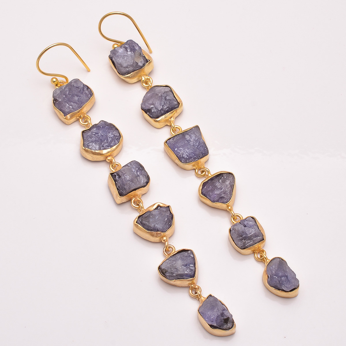18K Gold Plated Earrings Natural Rough Tanzanite Gemstone Earrings
