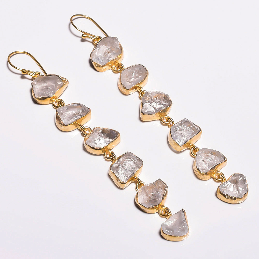 18K Gold Plated Earrings Natural Rough Crystal Gemstone Earrings