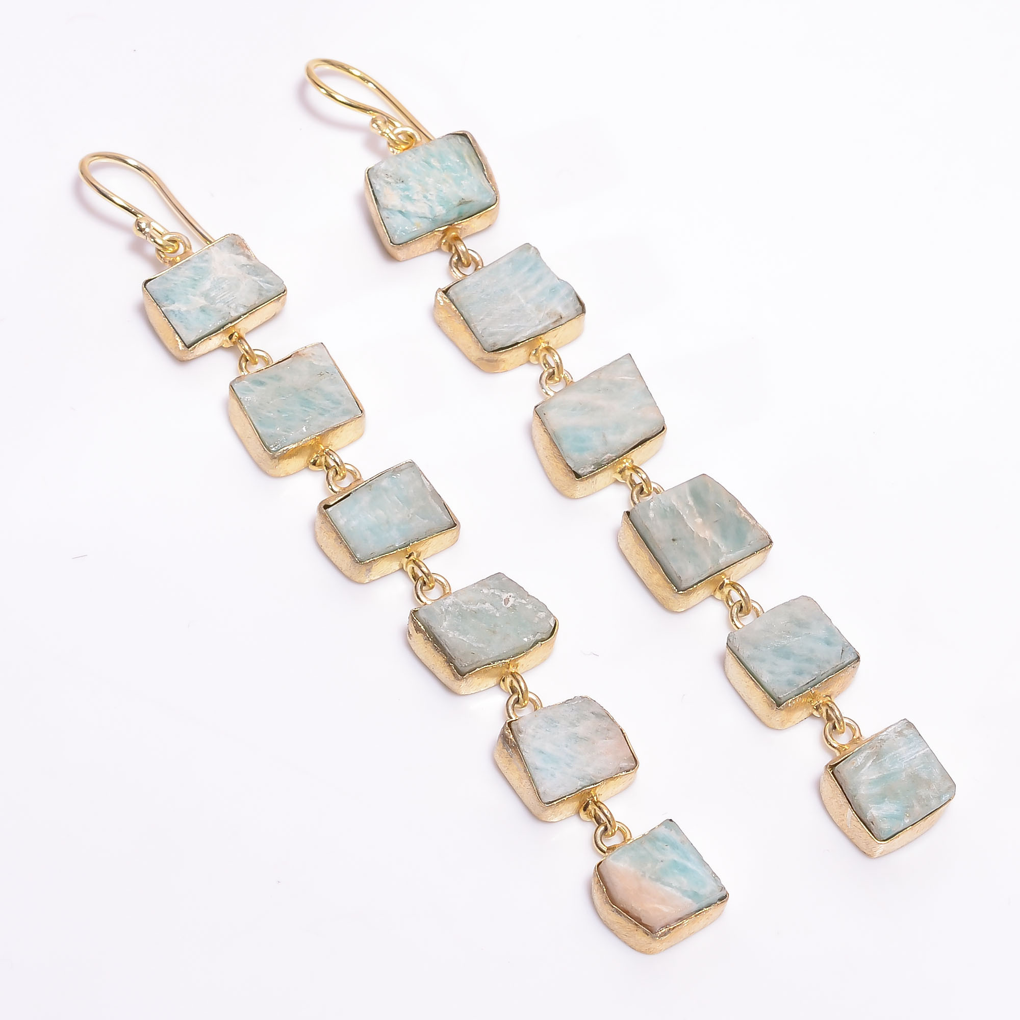 18K Gold Plated Earrings Natural Rough Amazonite Gemstone Earrings