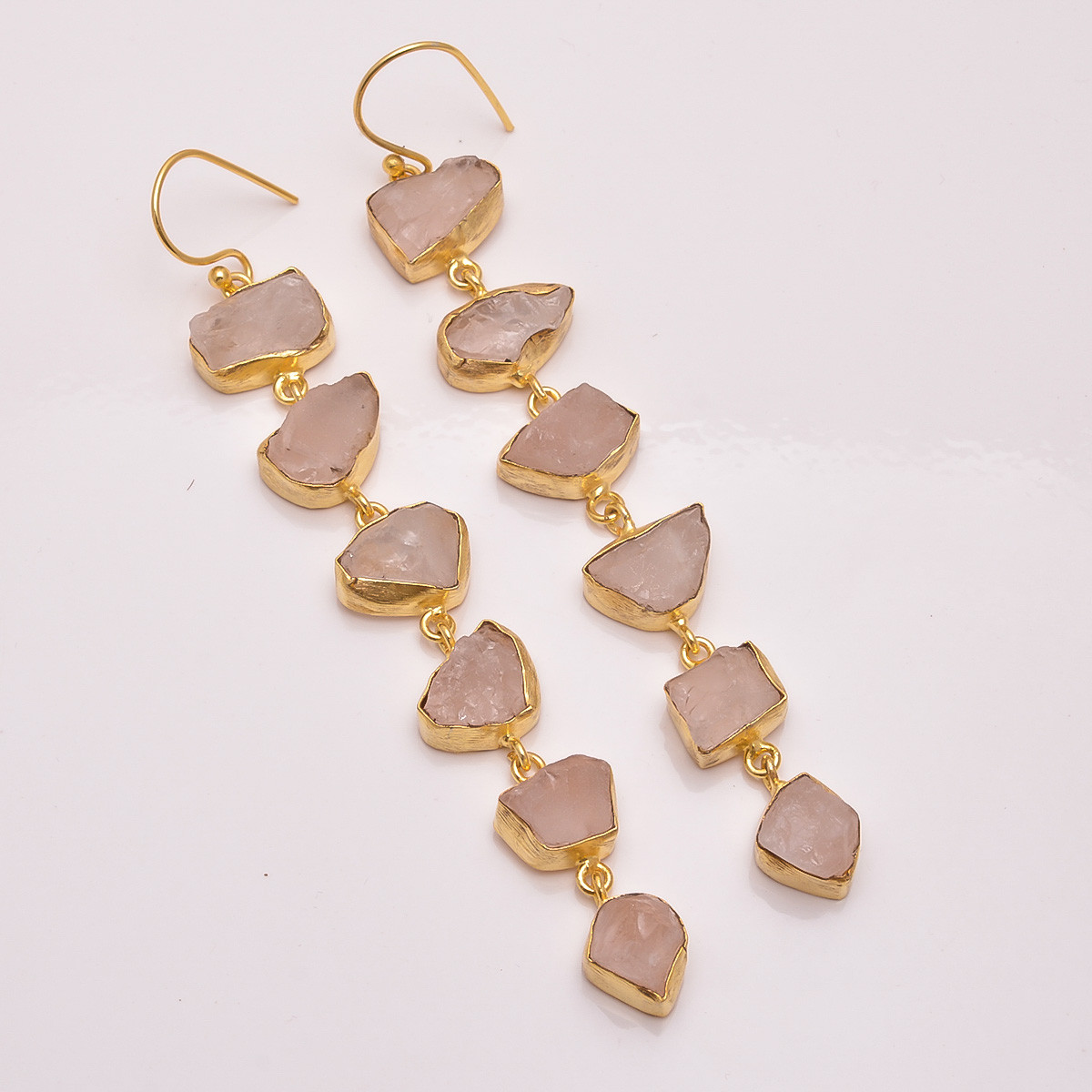 18K Gold Plated Earrings Natural Rough Rose Quartz Gemstone Earrings