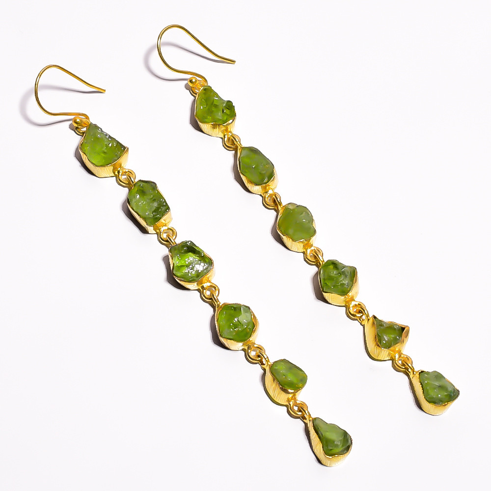18K Gold Plated Earrings Natural Rough Peridot Gemstone Earrings