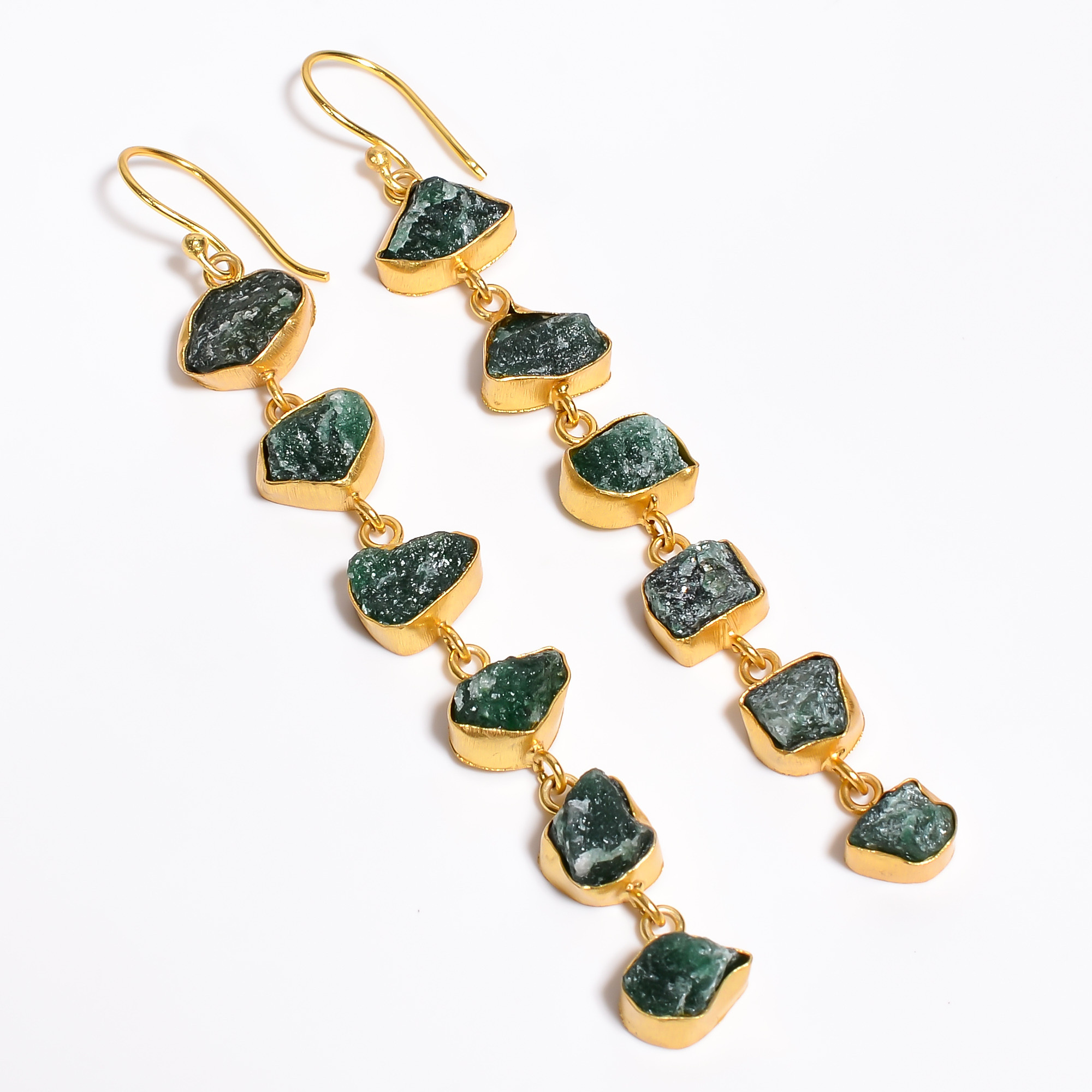 18K Gold Plated Earrings Natural Rough Green Aventurine Gemstone Earrings