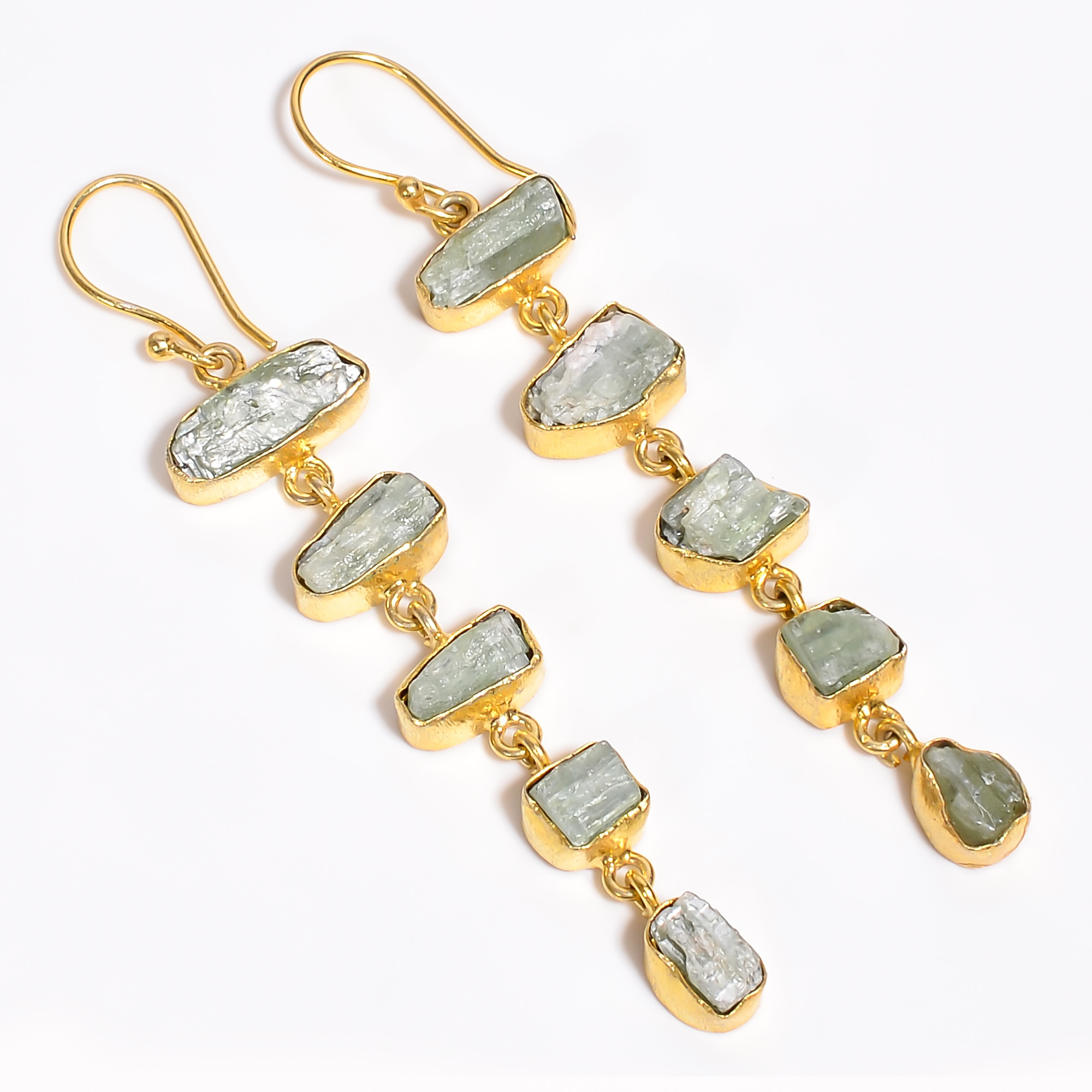 18K Gold Plated Earrings Natural Rough Green Kyanite Gemstone Earrings