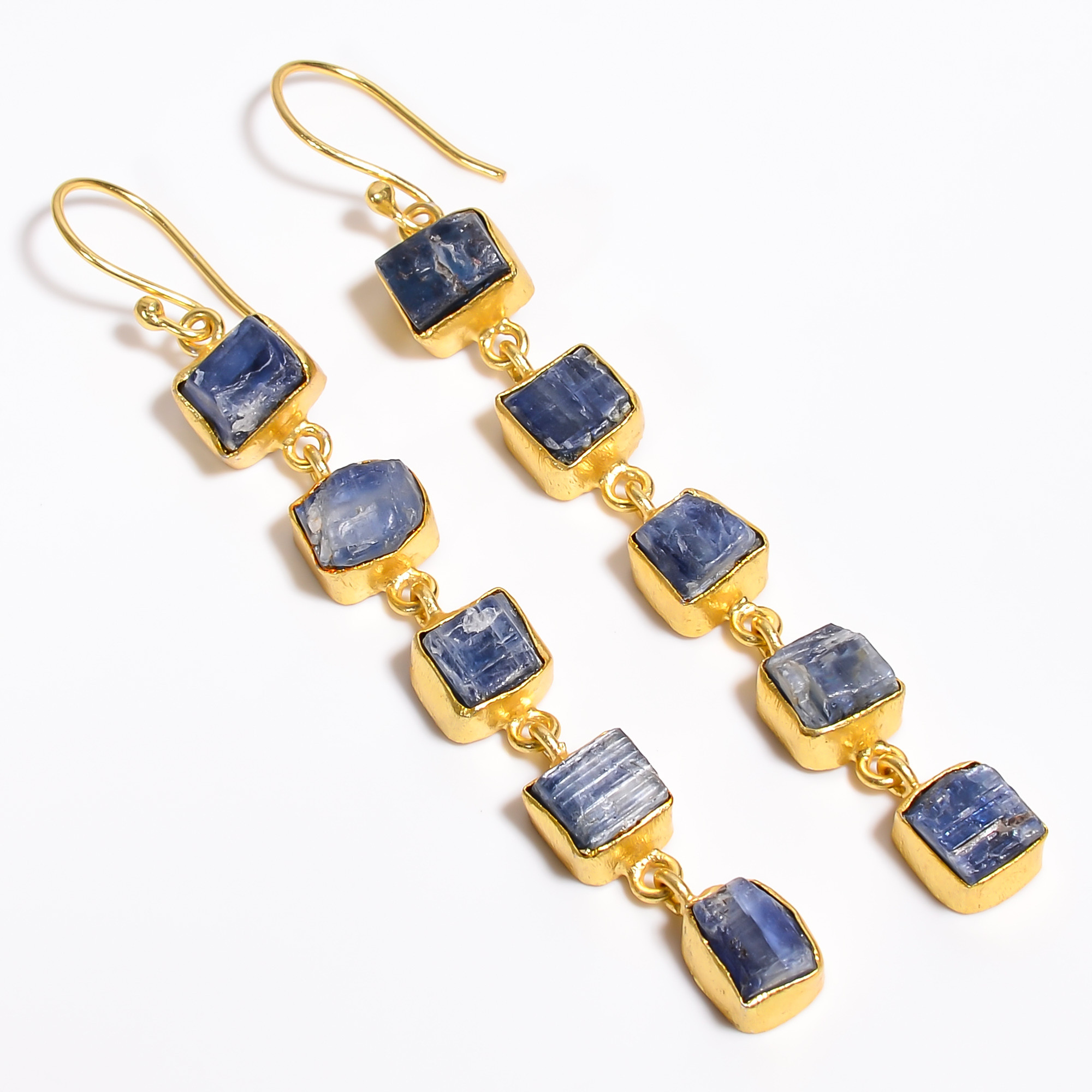 18K Gold Plated Earrings Natural Rough Blue Kyanite Gemstone Earrings