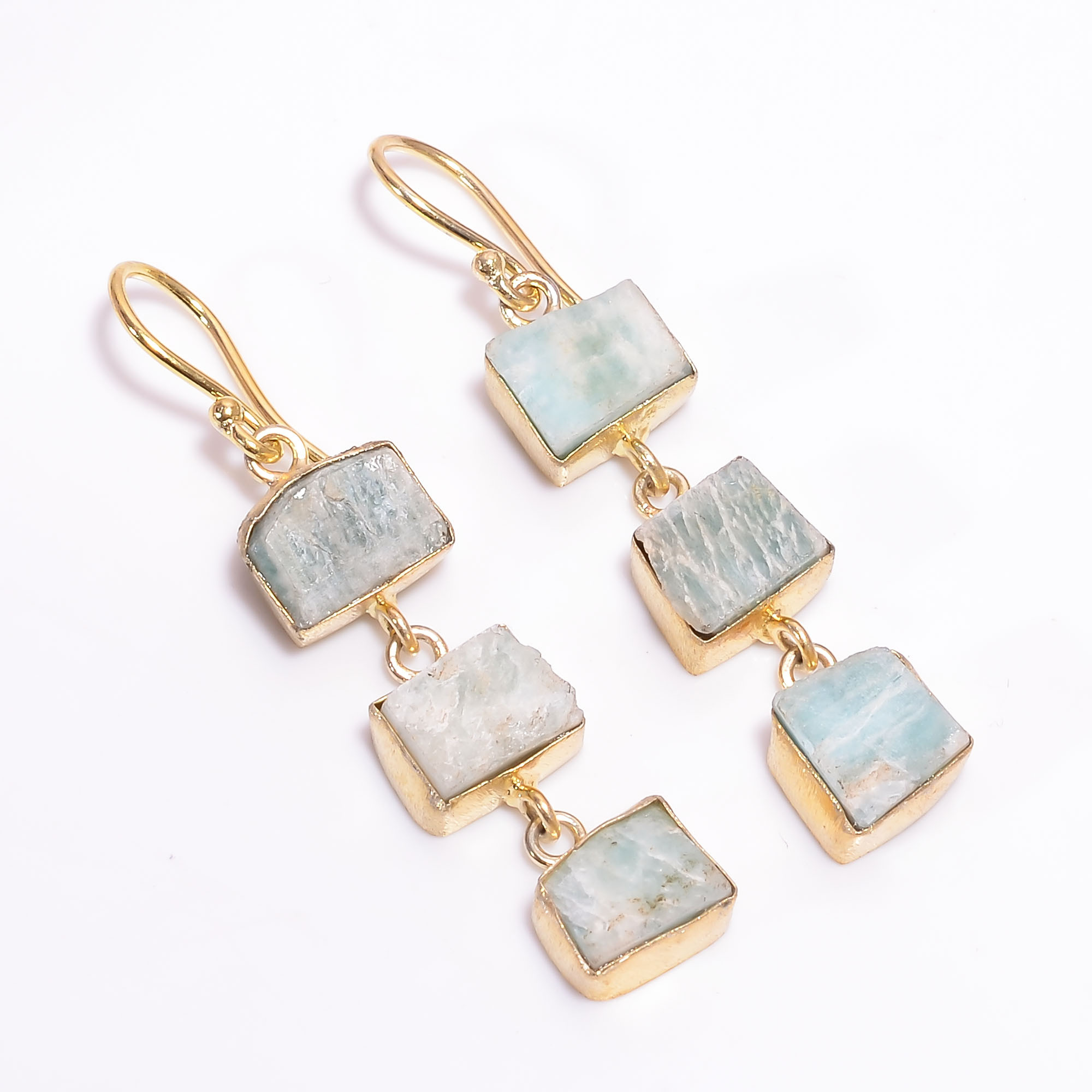18K Gold Plated Earrings Natural Rough Amazonite Gemstone Earrings