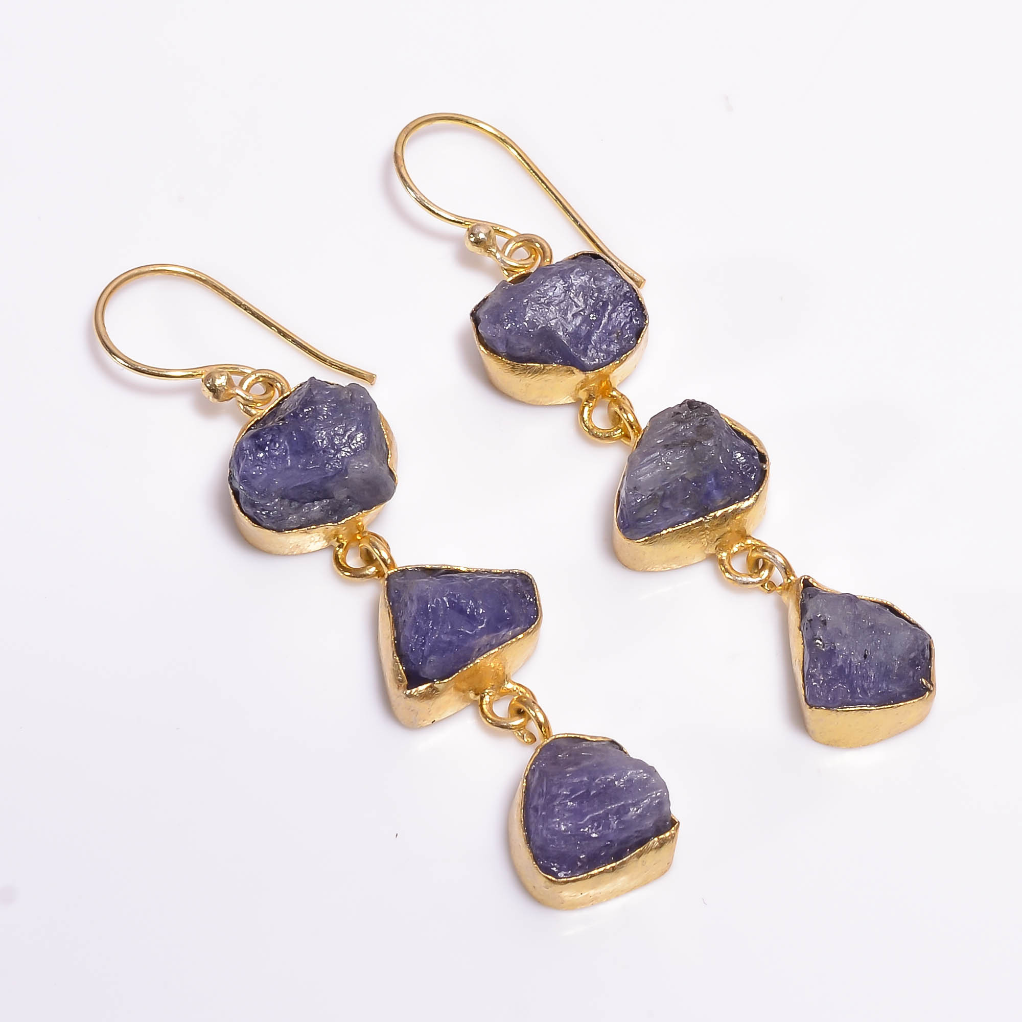 18K Gold Plated Earrings Natural Rough Tanzanite Gemstone Earrings