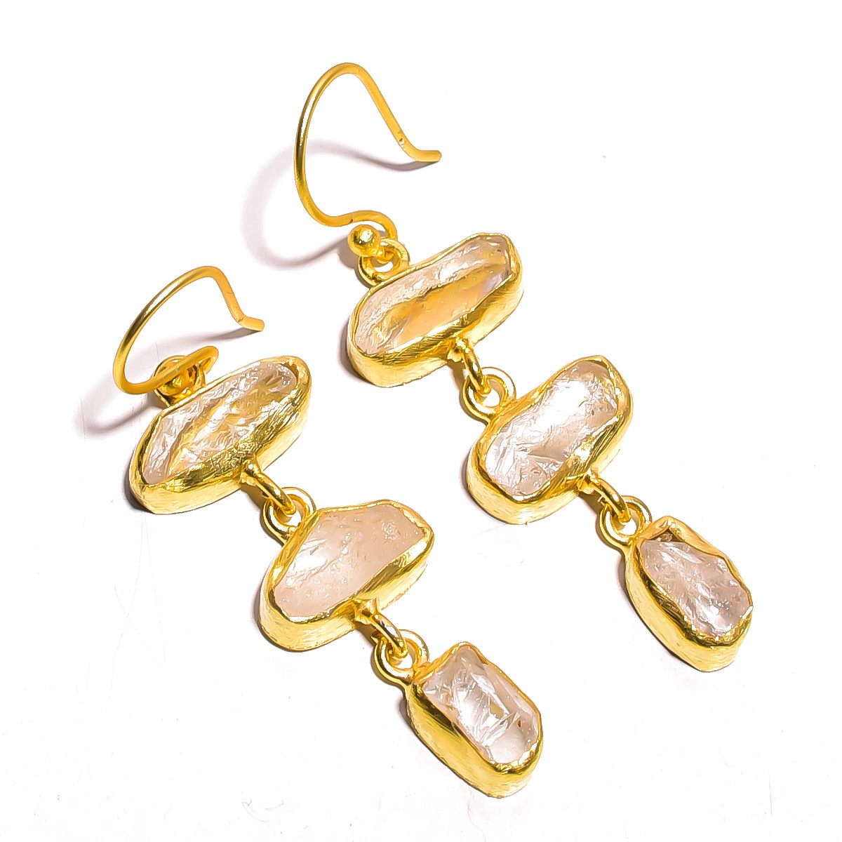 18K Gold Plated Earrings Natural Rough Crystal Gemstone Earrings