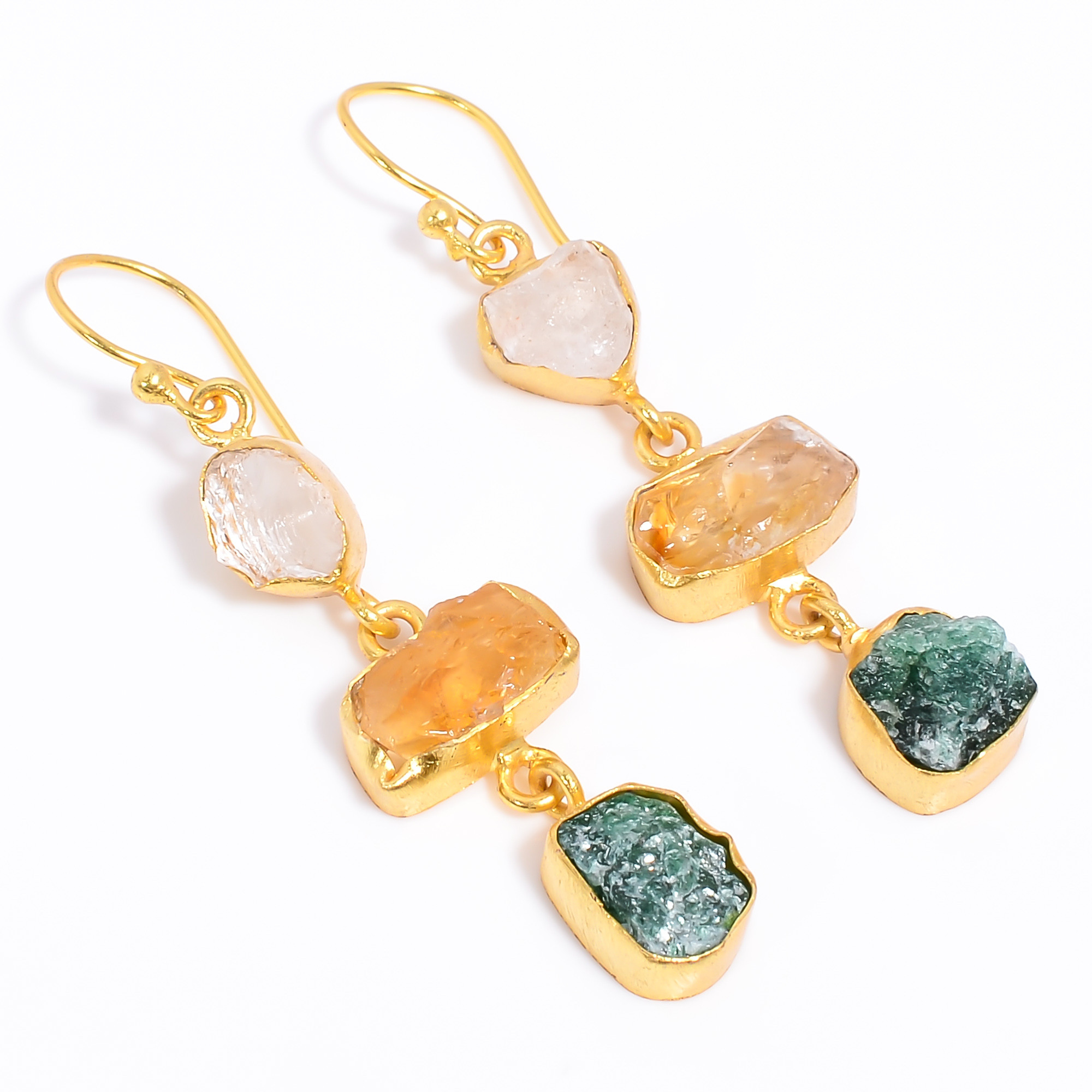 18K Gold Plated Earrings Natural Rough Crystal Citrine Gemstone Earrings