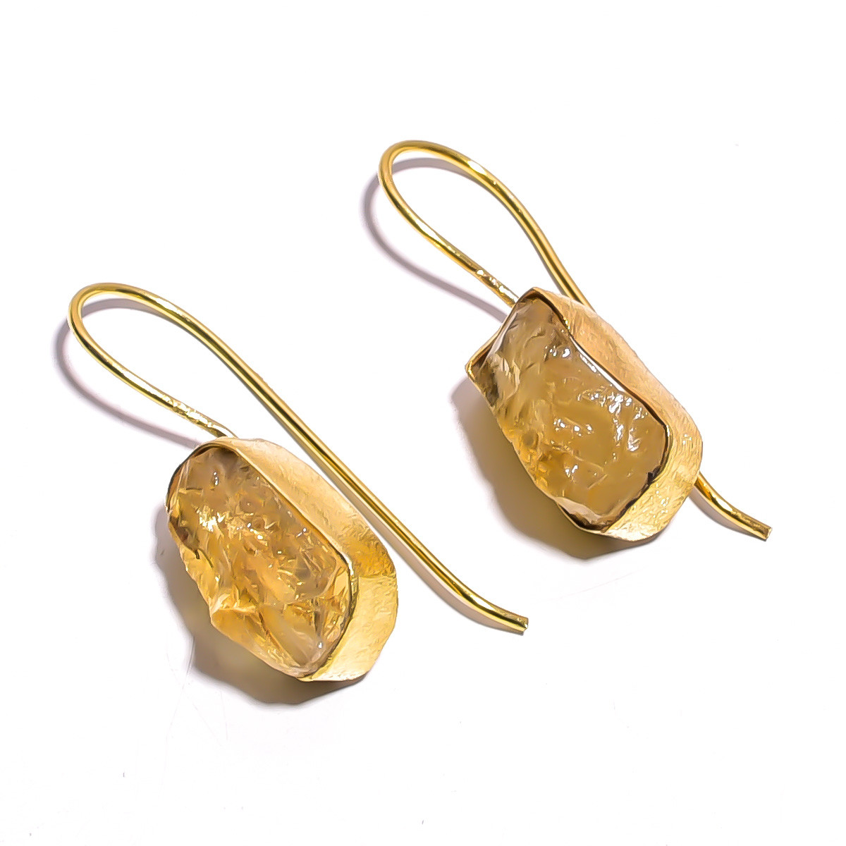 18K Gold Plated Earrings Natural Rough Citrine Gemstone Earrings