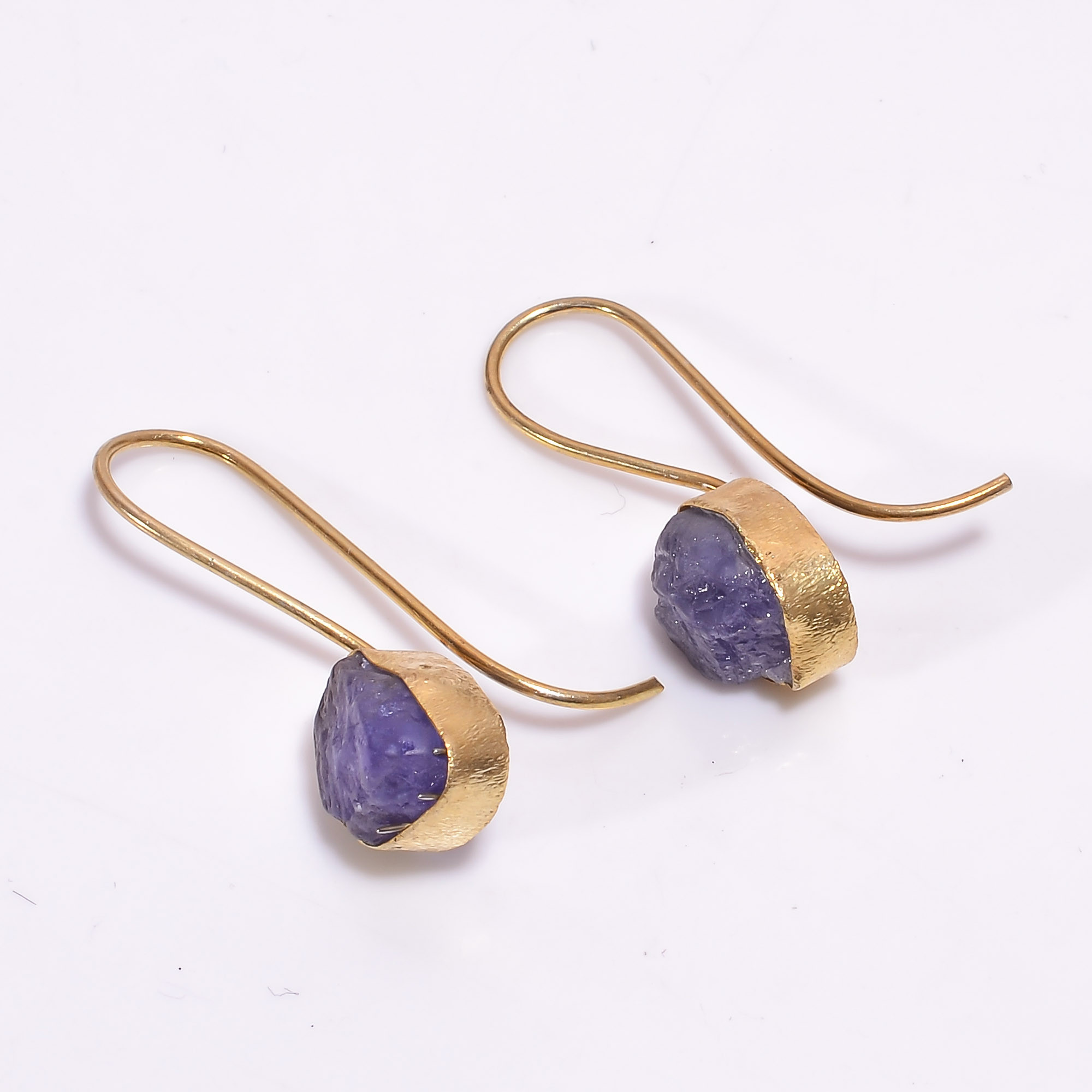 18K Gold Plated Earrings Natural Rough Tanzanite Gemstone Earrings