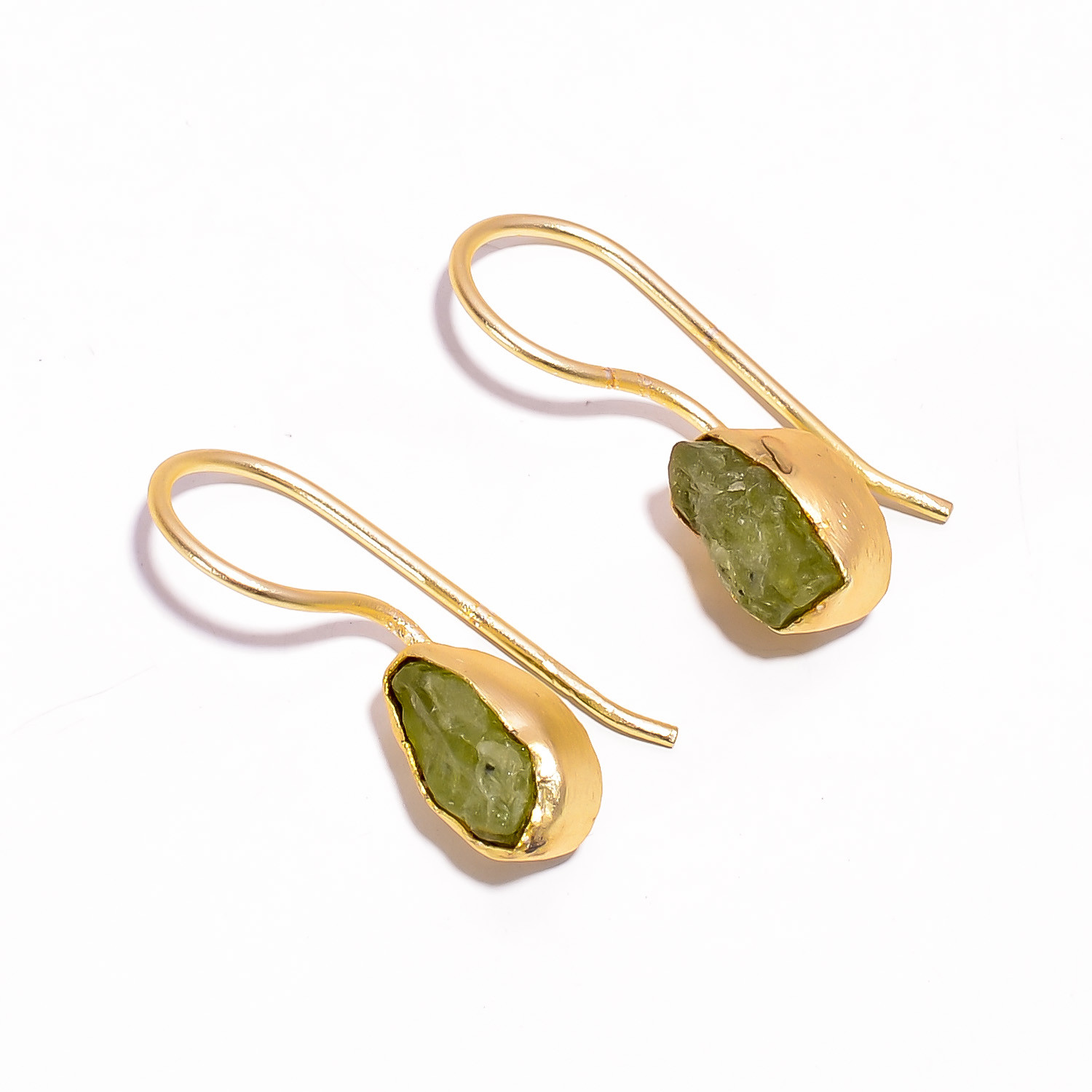 18K Gold Plated Brass Earrings Natural Peridot Gemstone Earrings