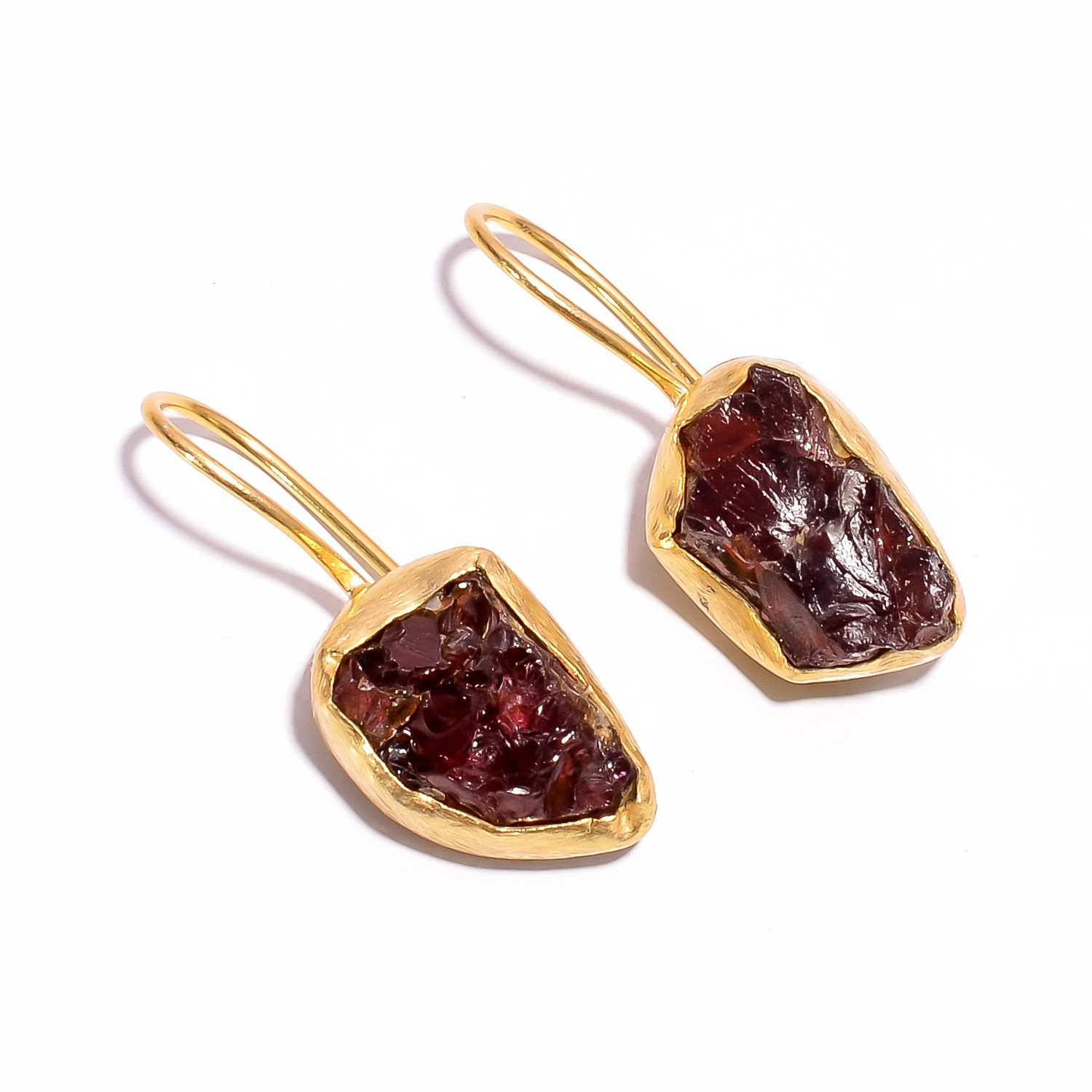 18K Gold Plated Earrings Natural Rough Garnet Gemstone Earrings