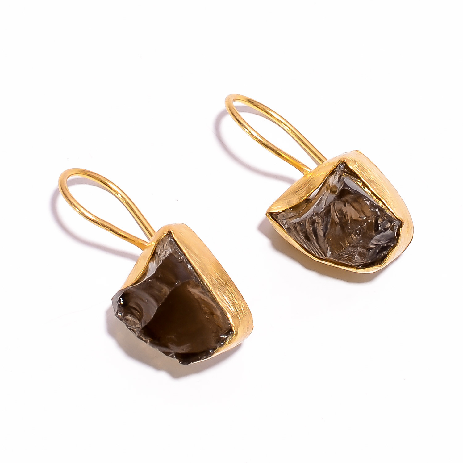18K Gold Plated Earrings Natural Rough Smoky Gemstone Earrings