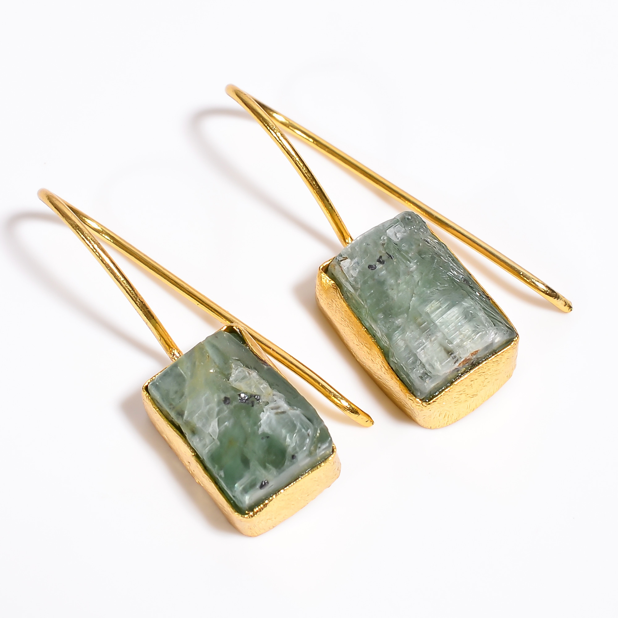 18K Gold Plated Earrings Natural Rough Green Kyanite Gemstone Earrings