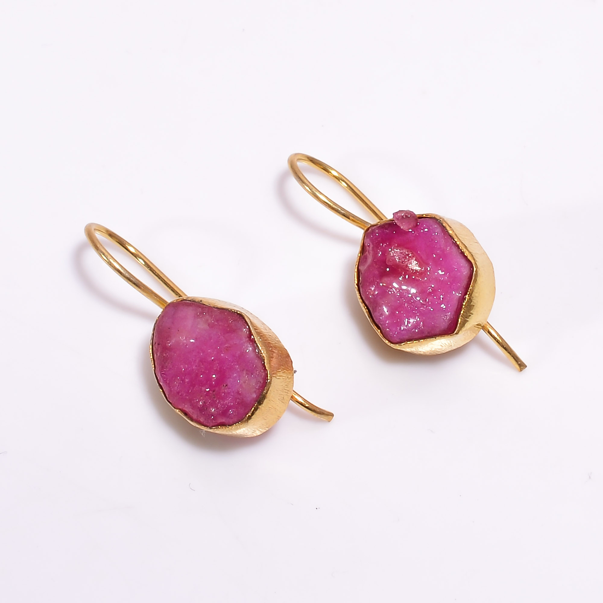18K Gold Plated Earrings Natural Rough Ruby Gemstone Earrings