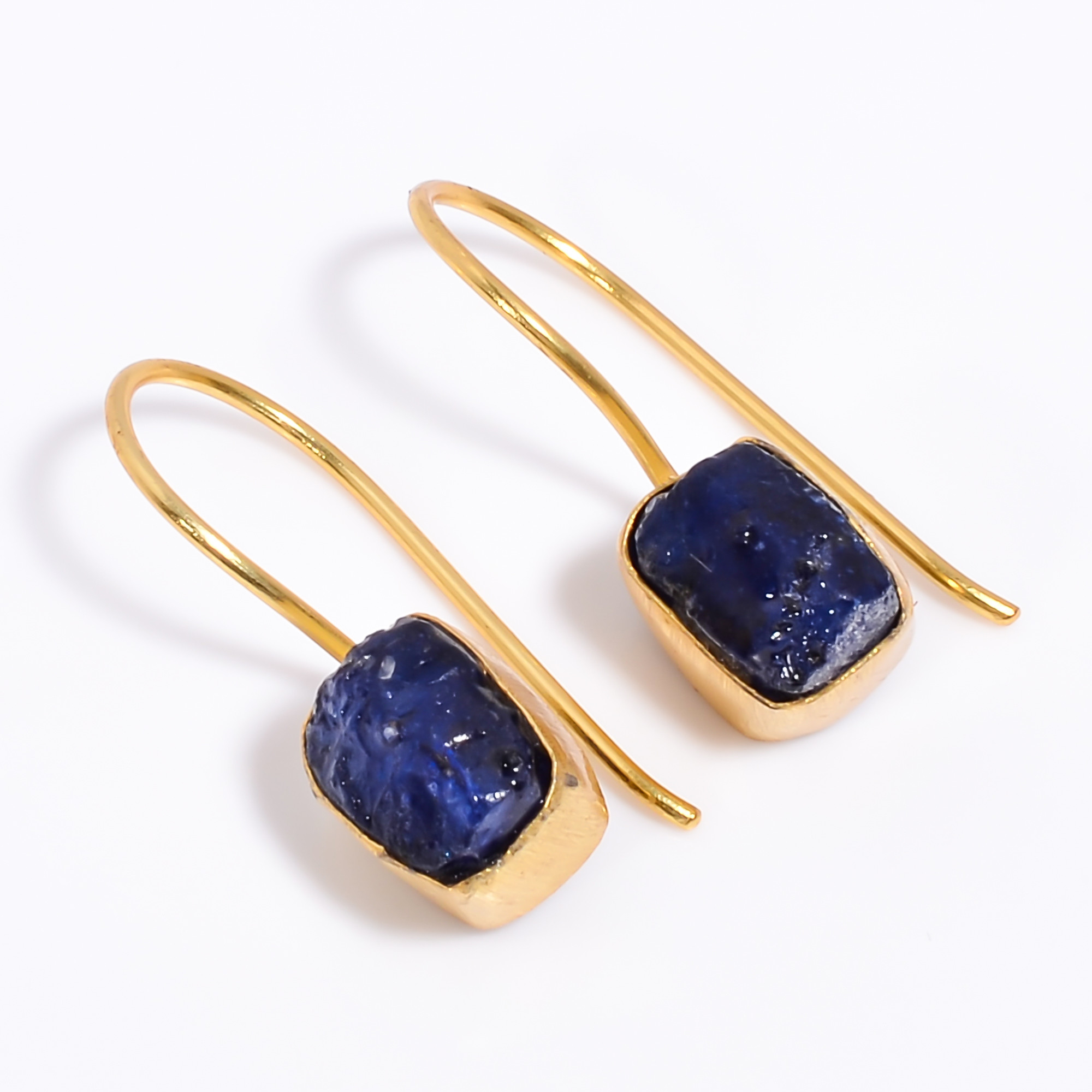 18K Gold Plated Earrings Natural Rough Sapphire Gemstone Earrings