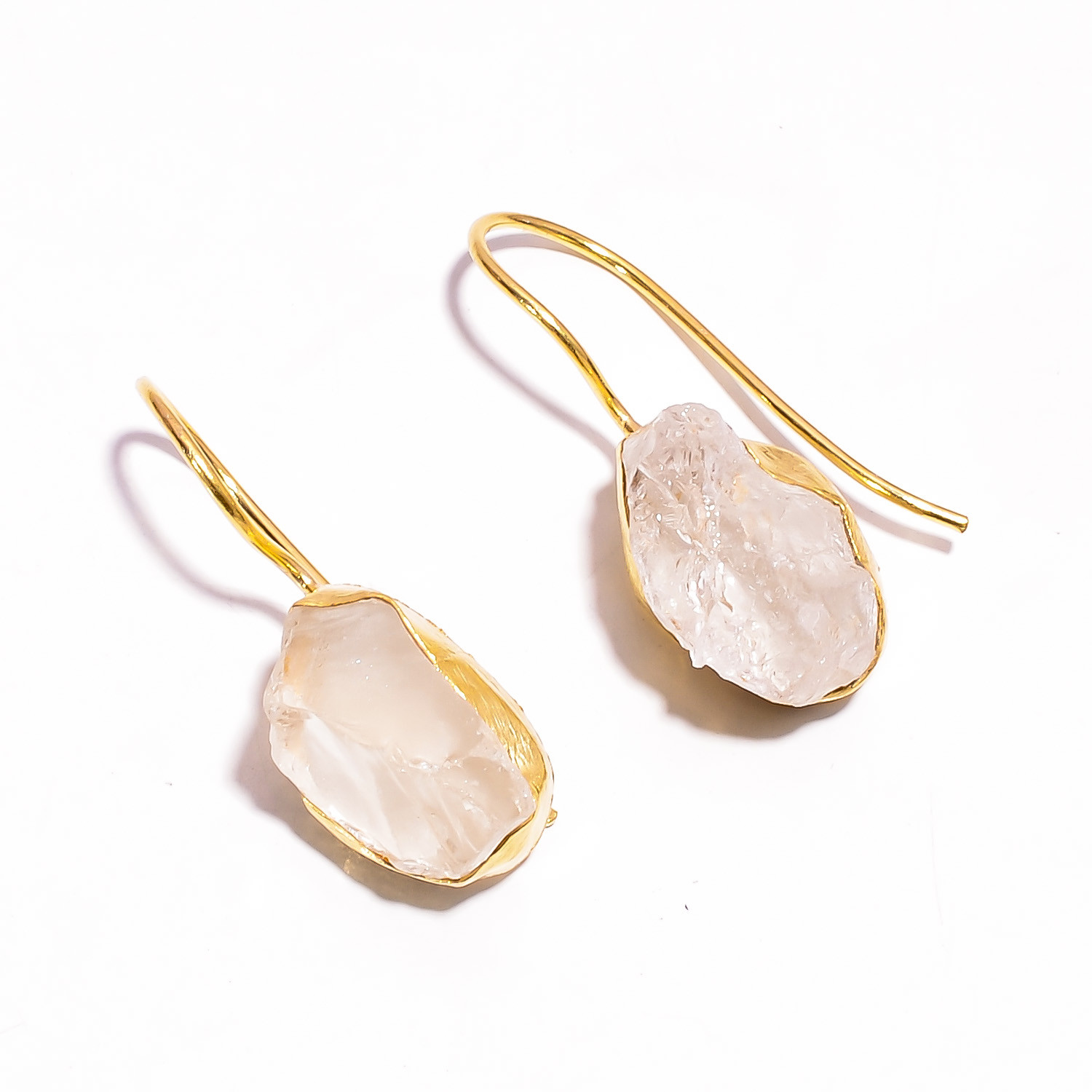 18K Gold Plated Brass Earrings Natural Rough Crystal Gemstone Earrings