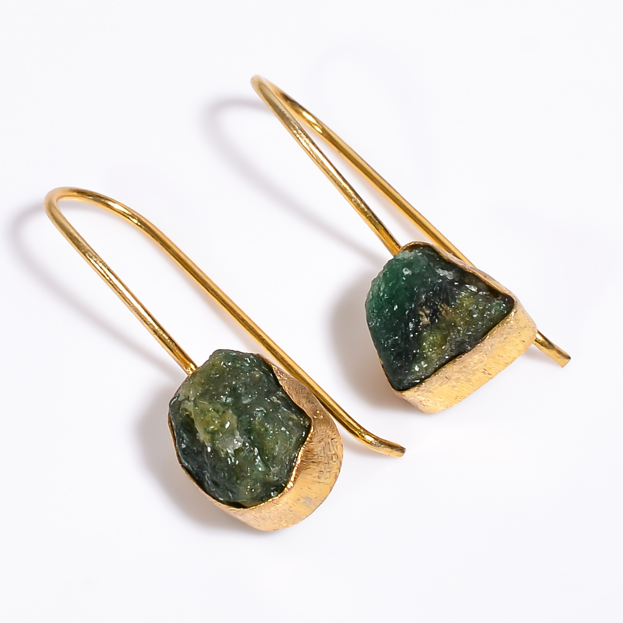 18K Gold Plated Earrings Natural Rough Green Aventurine Gemstone Earrings