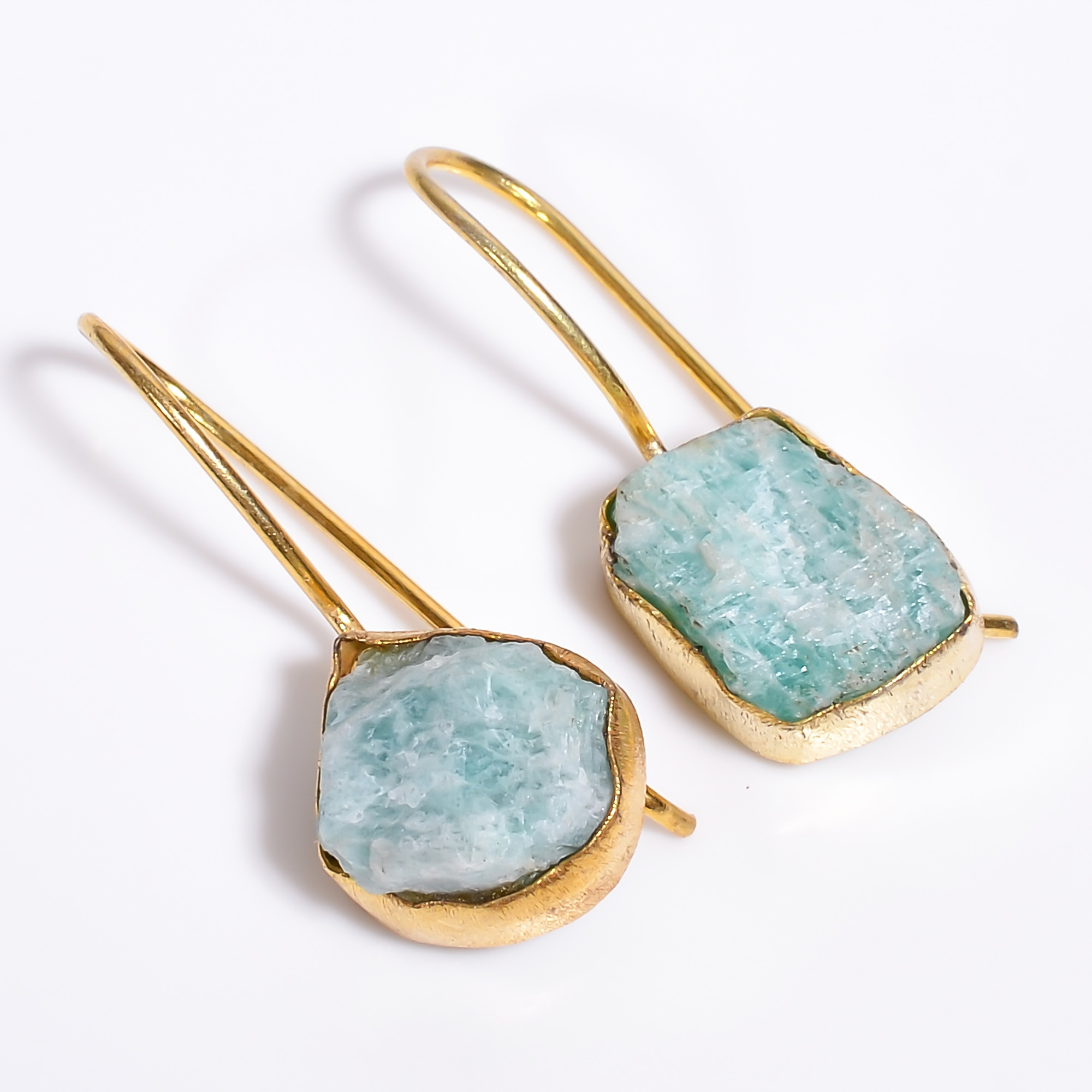 18K Gold Plated Earrings Natural Rough Amazonite Gemstone Earrings